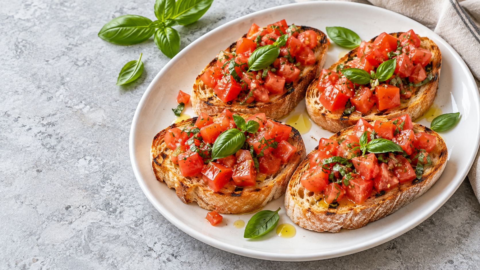 Tomato and basil bruschetta illustration