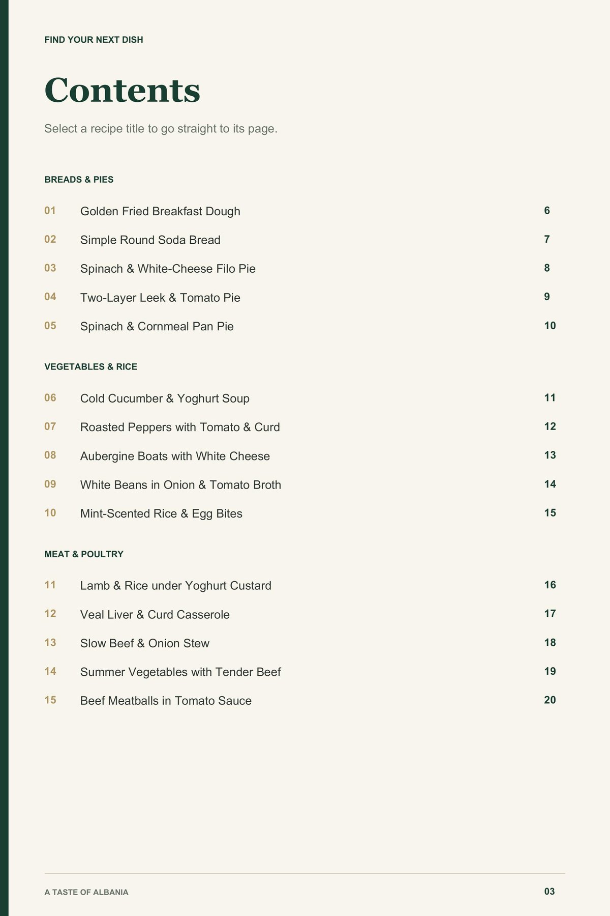 Contents, page 1 from A Taste of Albania