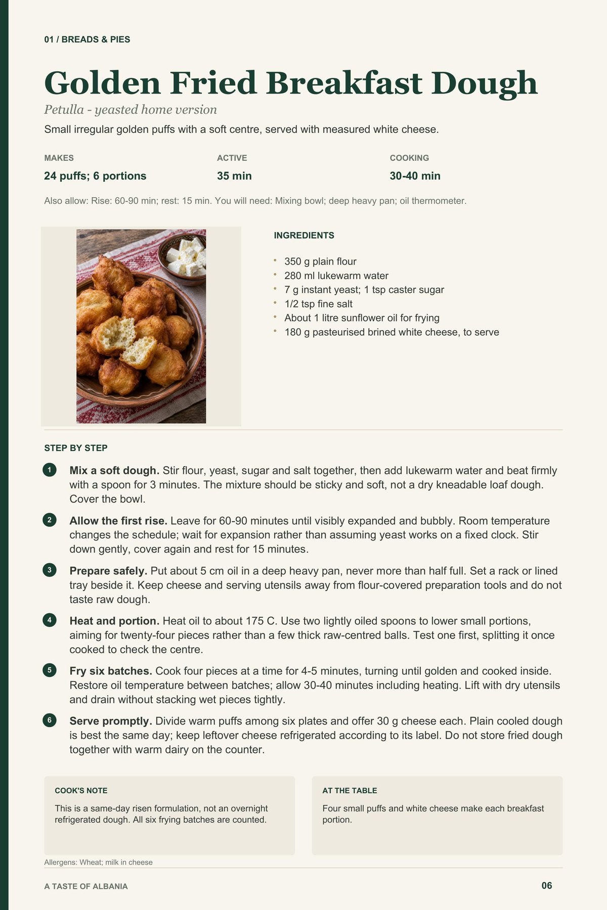 Golden Fried Breakfast Dough recipe page from A Taste of Albania