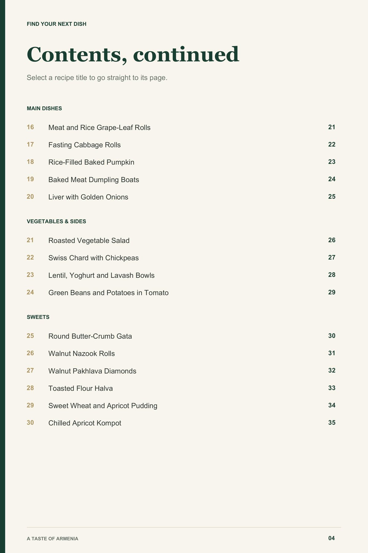 Contents, page 2 from A Taste of Armenia