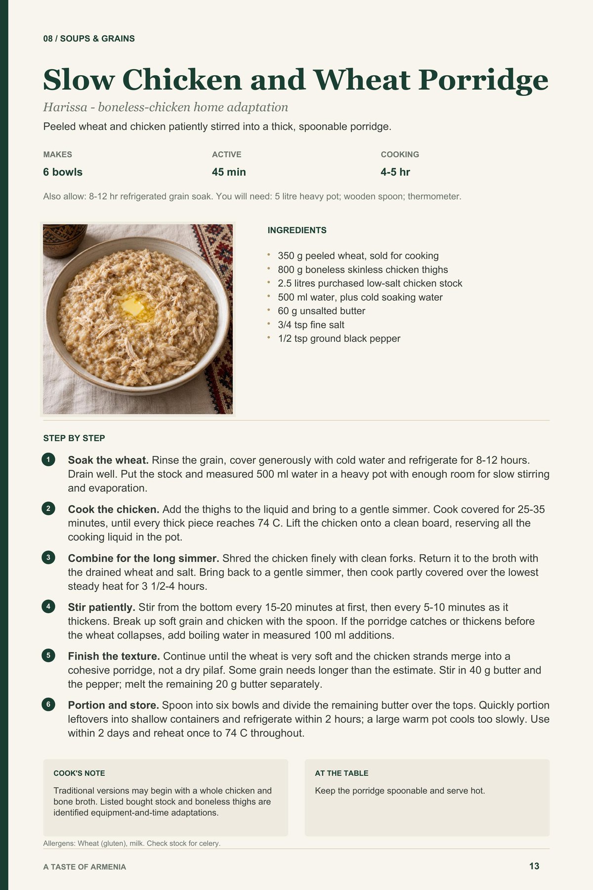 Slow Chicken and Wheat Porridge recipe page from A Taste of Armenia