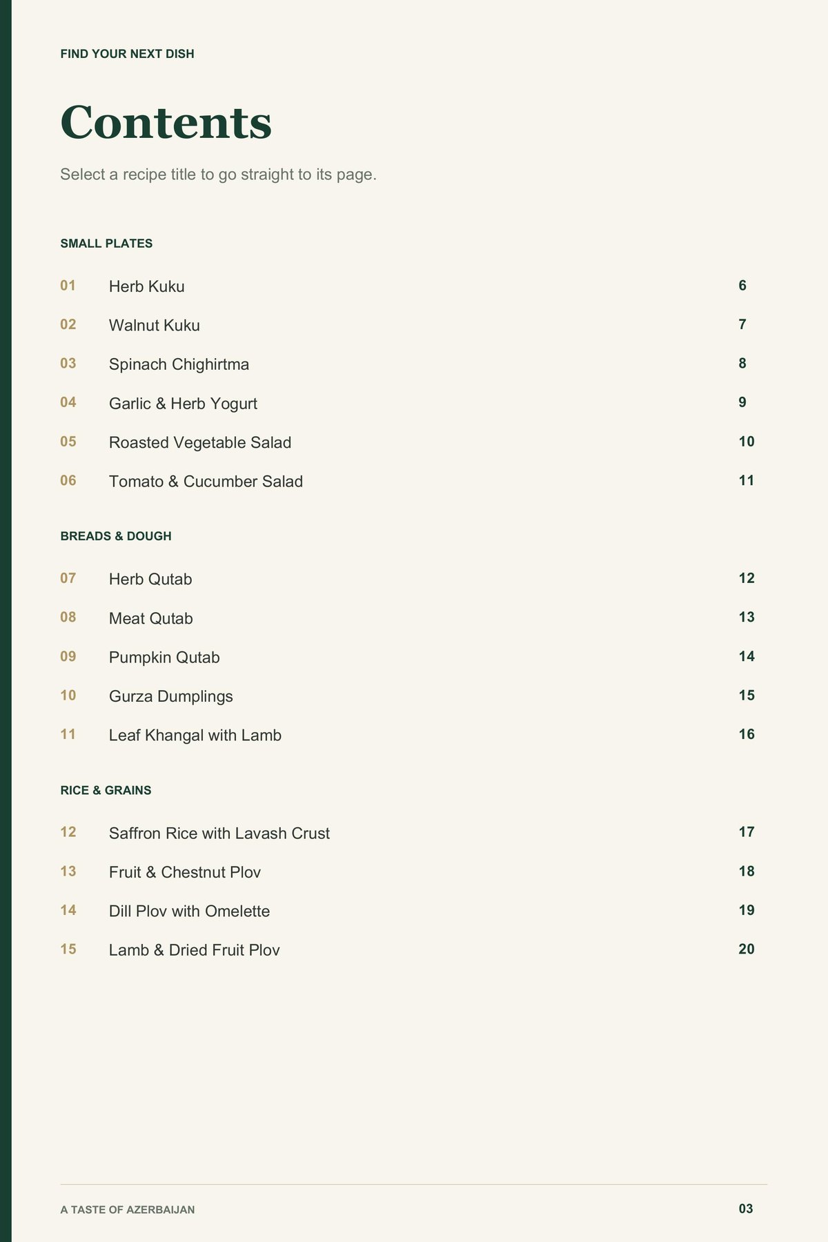 Contents, page 1 from A Taste of Azerbaijan