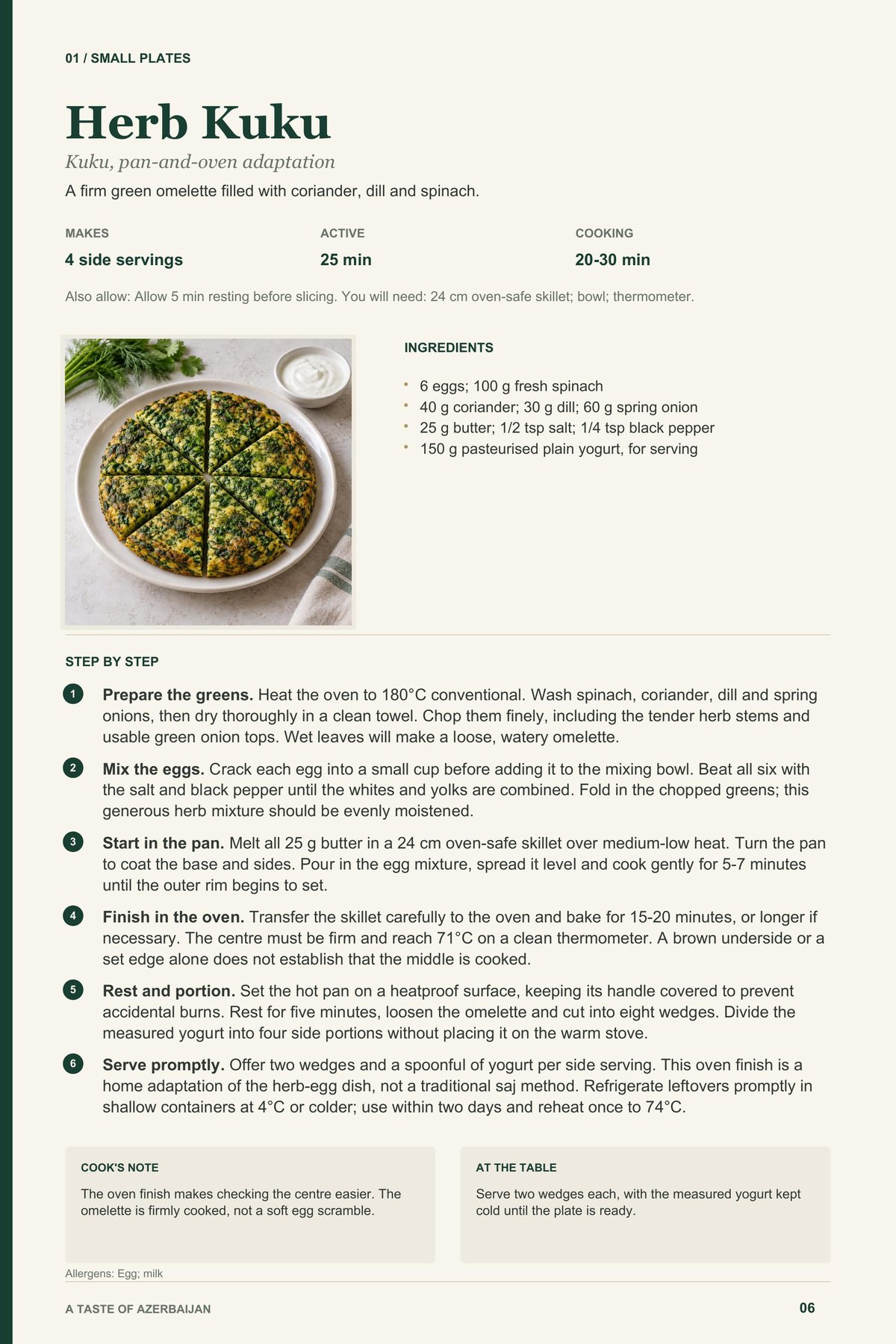 Herb Kuku recipe page from A Taste of Azerbaijan