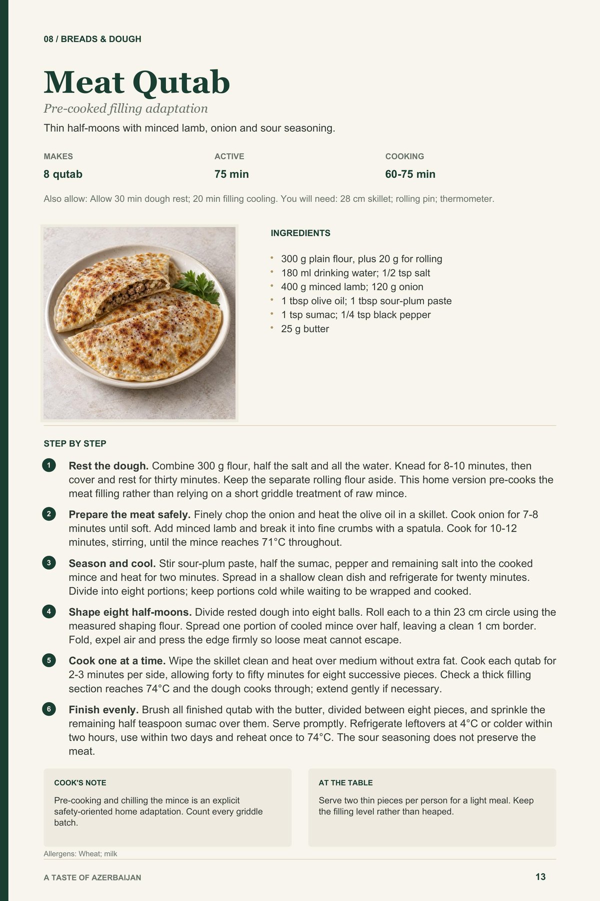Meat Qutab recipe page from A Taste of Azerbaijan