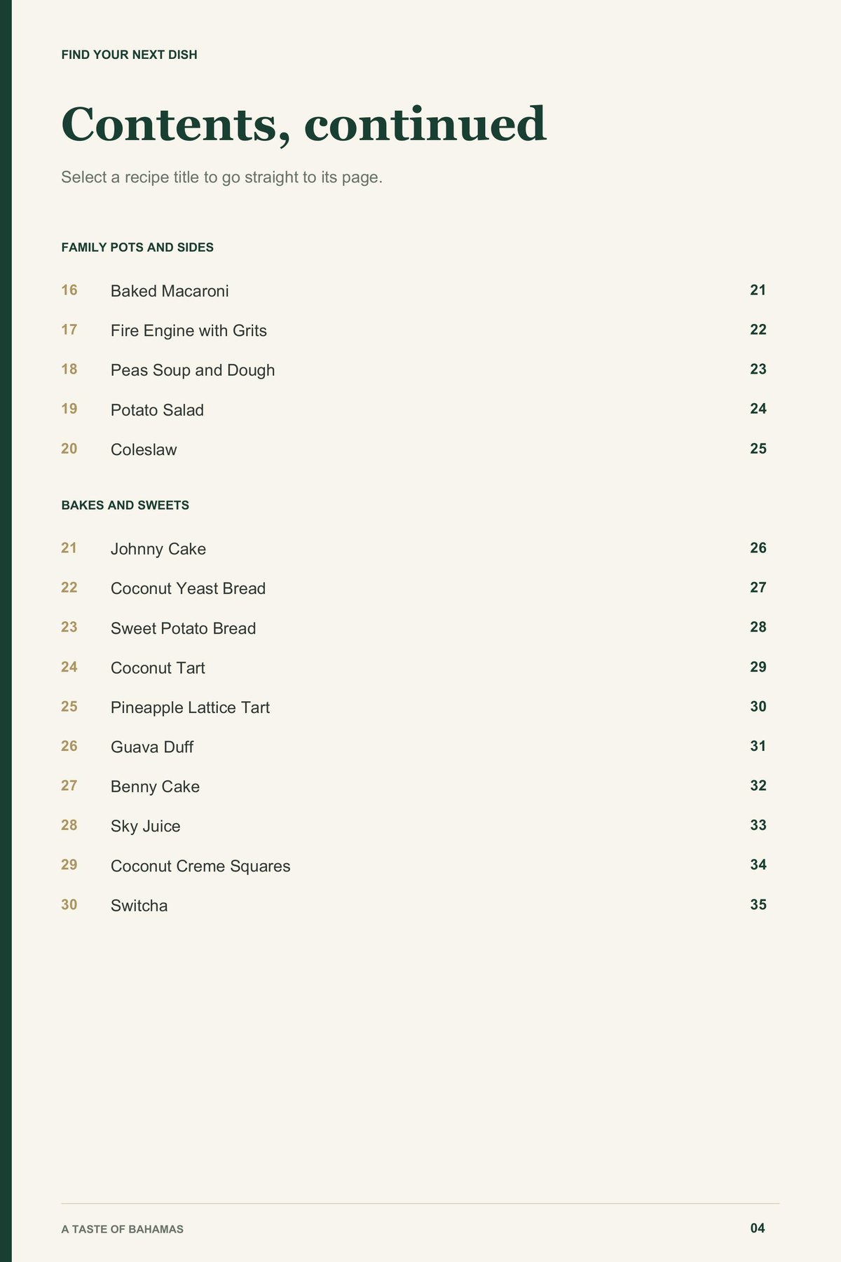 Contents, page 2 from A Taste of Bahamas