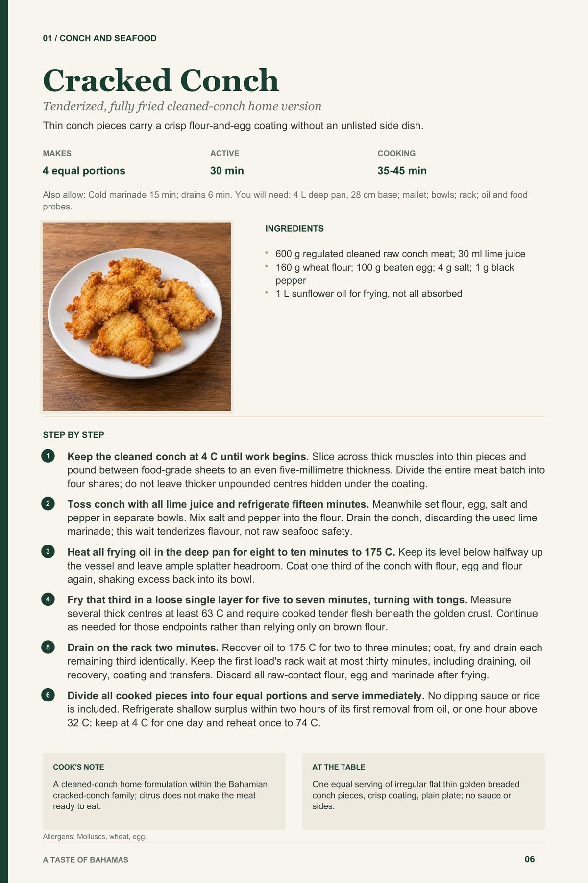 Cracked Conch recipe page from A Taste of Bahamas