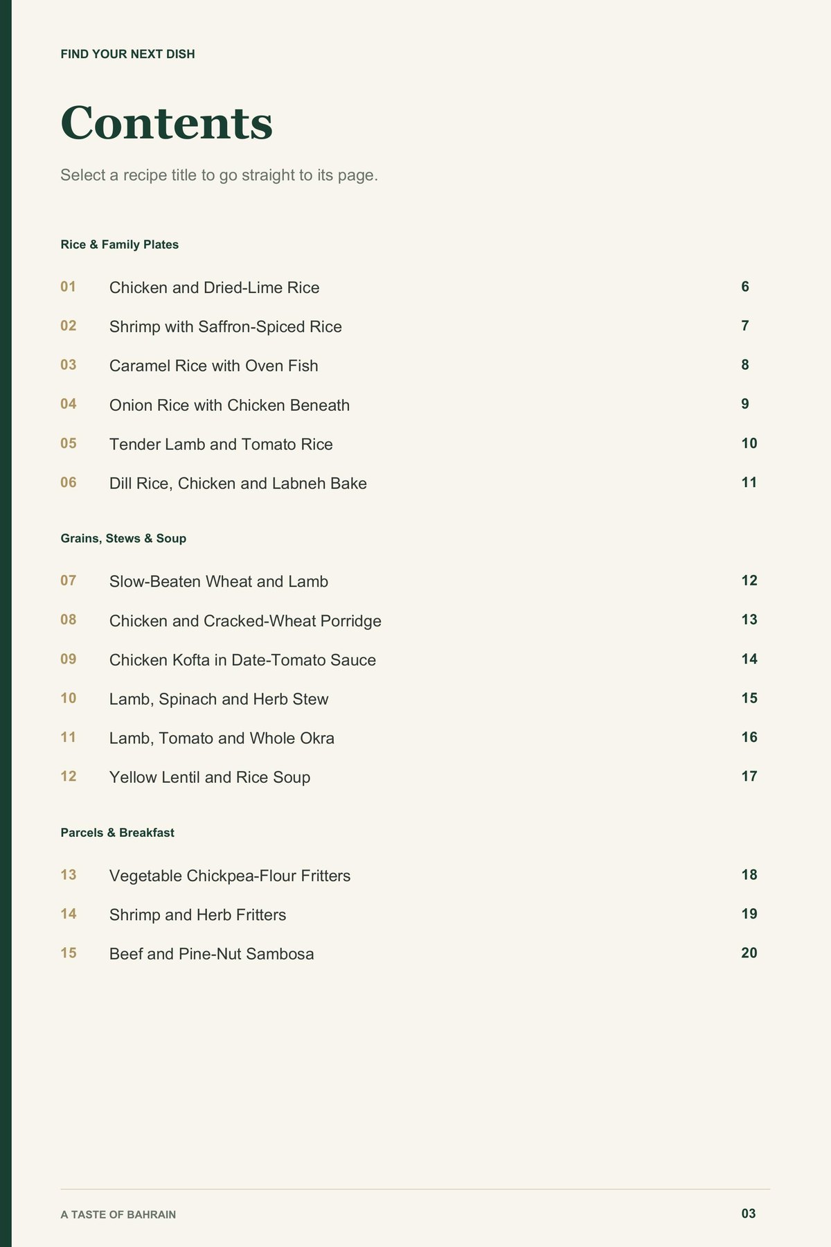 Contents, page 1 from A Taste of Bahrain