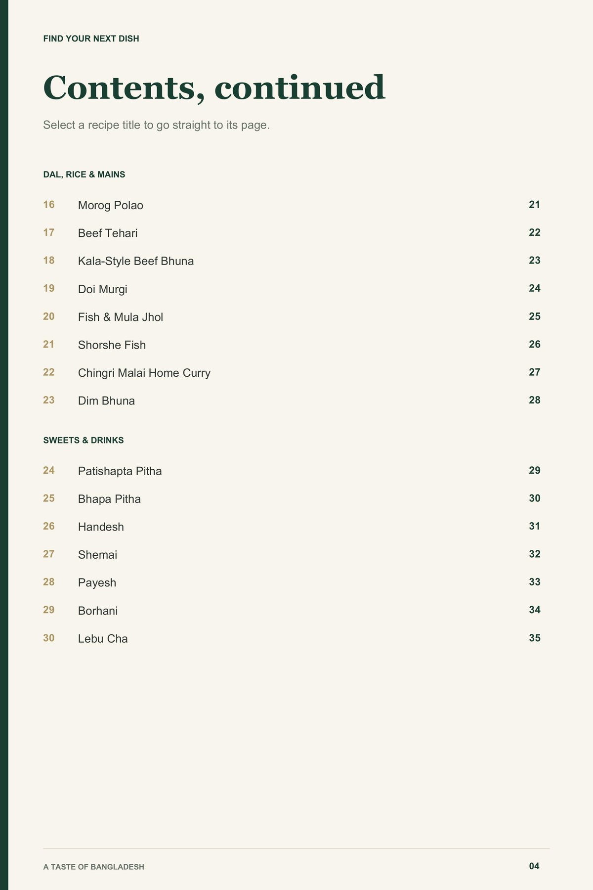 Contents, page 2 from A Taste of Bangladesh
