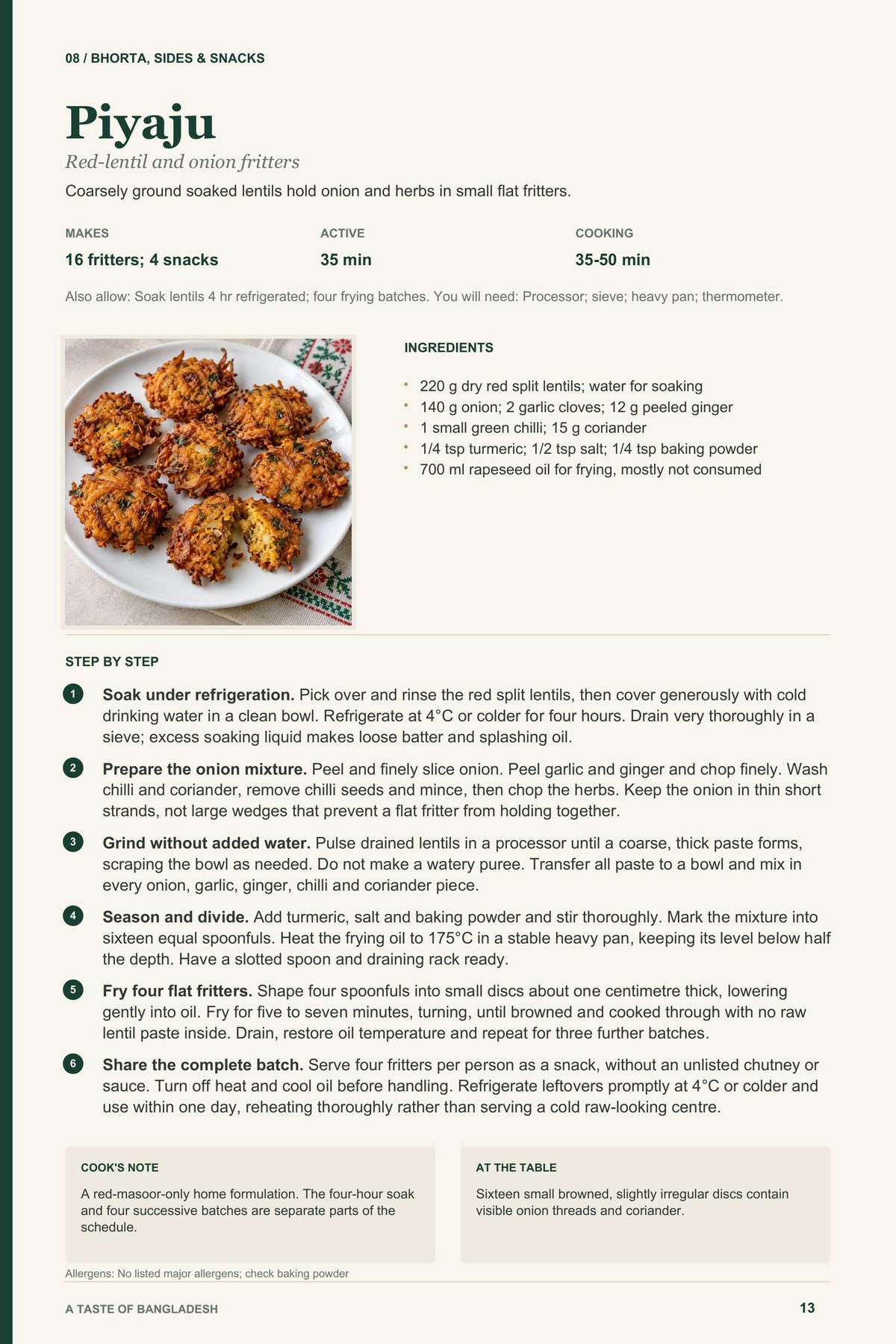 Piyaju recipe page from A Taste of Bangladesh