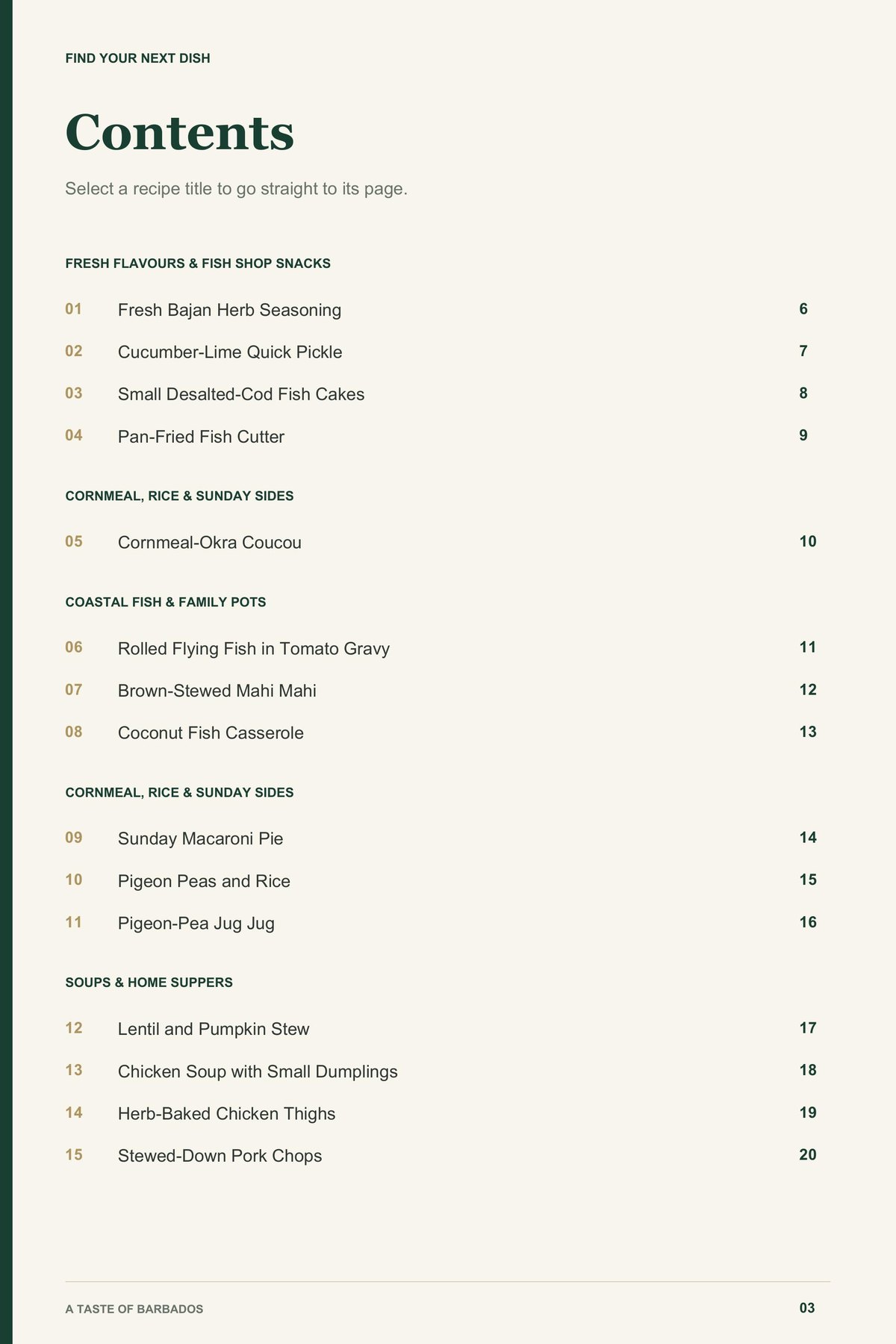 Contents, page 1 from A Taste of Barbados