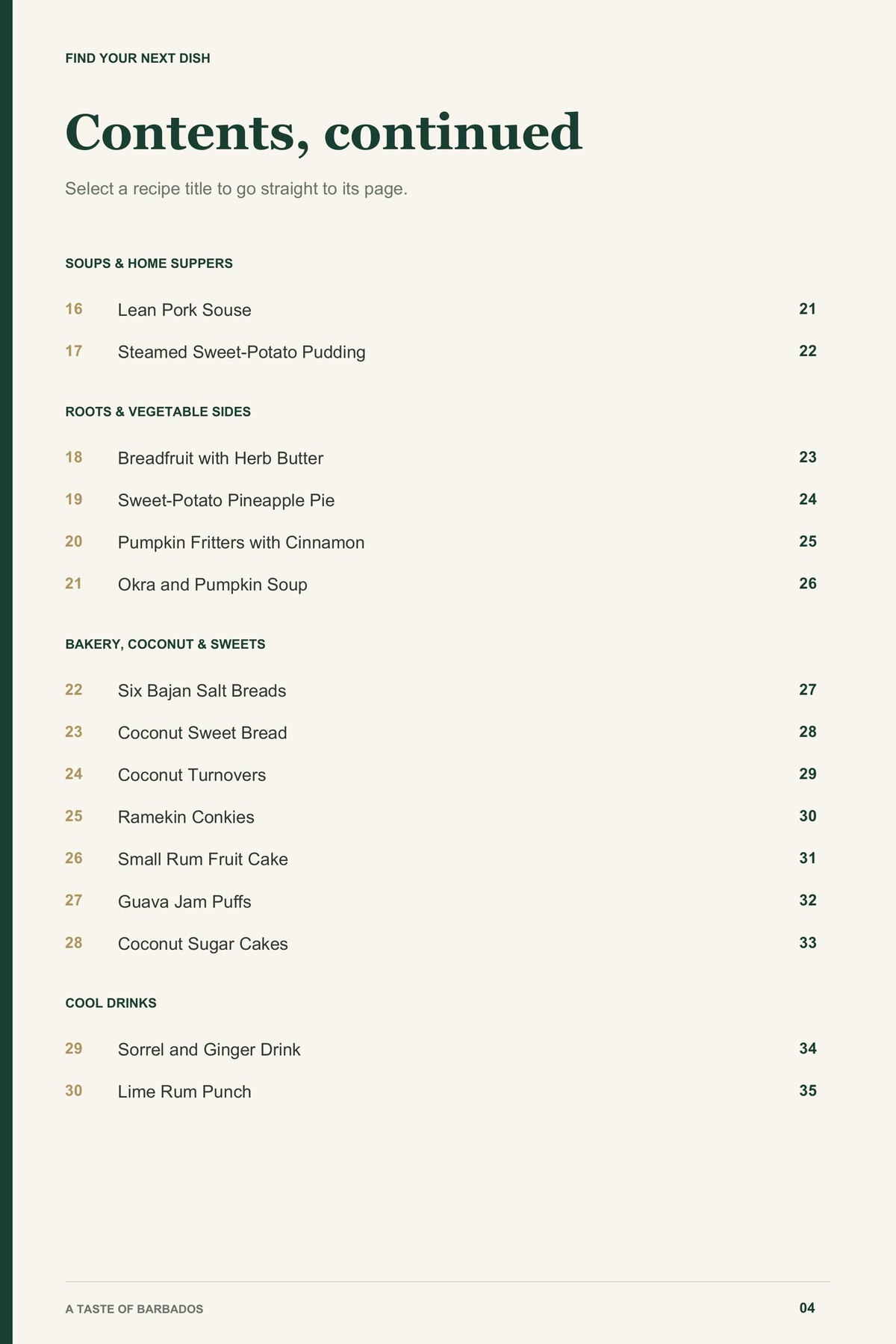 Contents, page 2 from A Taste of Barbados
