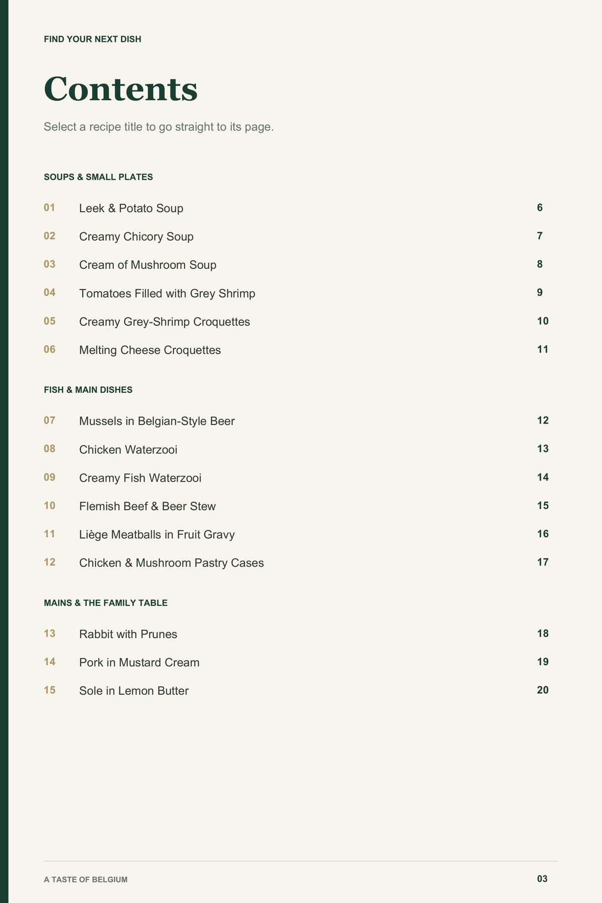 Contents, page 1 from A Taste of Belgium