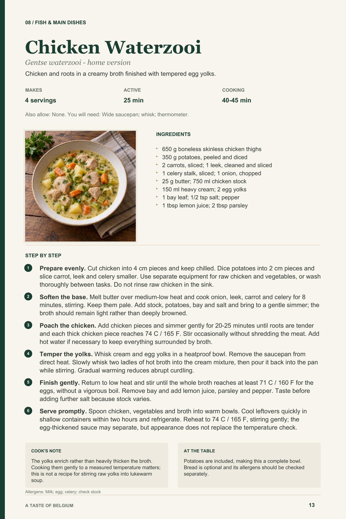 Chicken Waterzooi recipe page from A Taste of Belgium