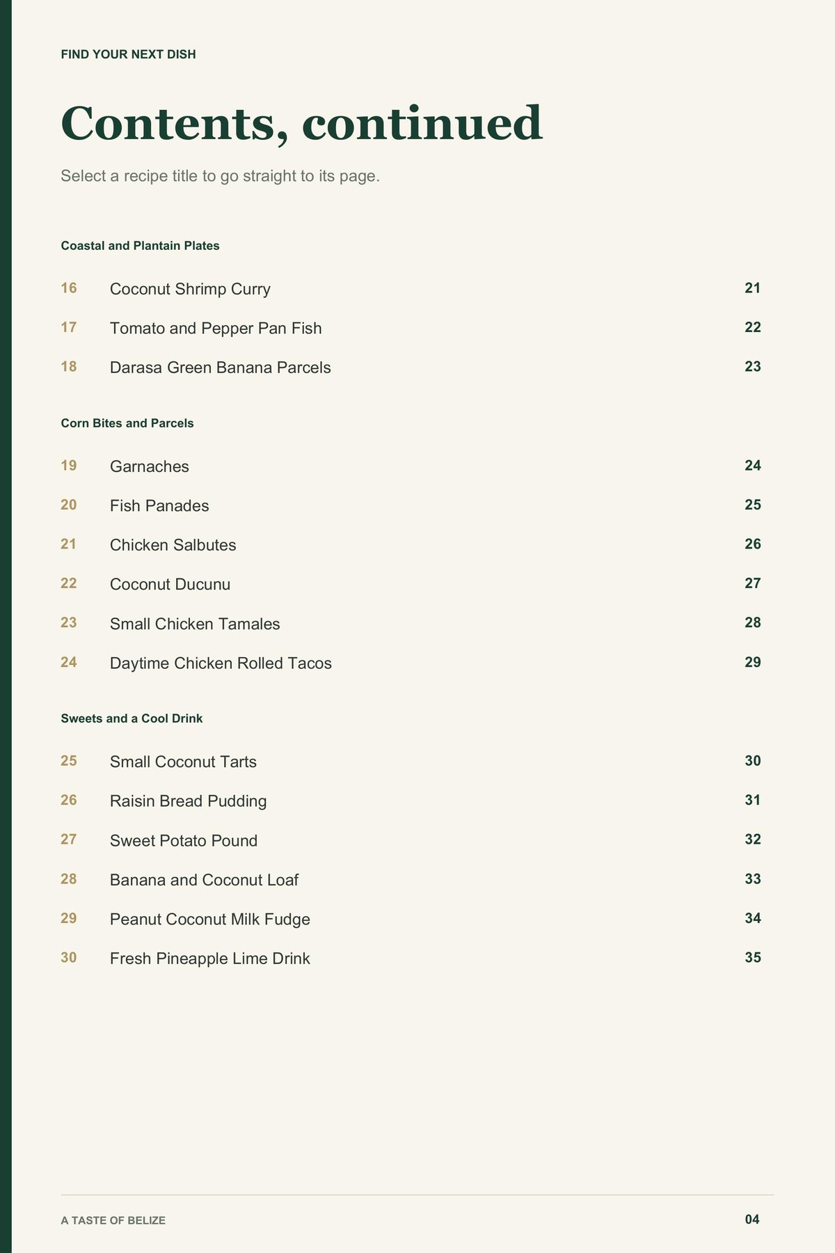Contents, page 2 from A Taste of Belize