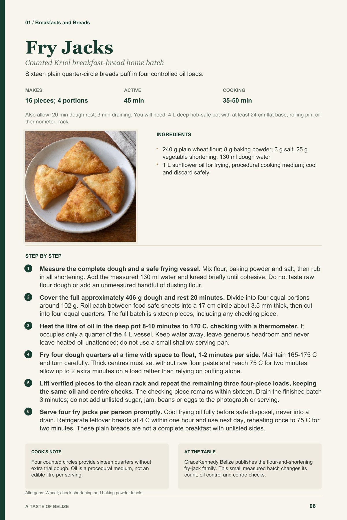 Fry Jacks recipe page from A Taste of Belize