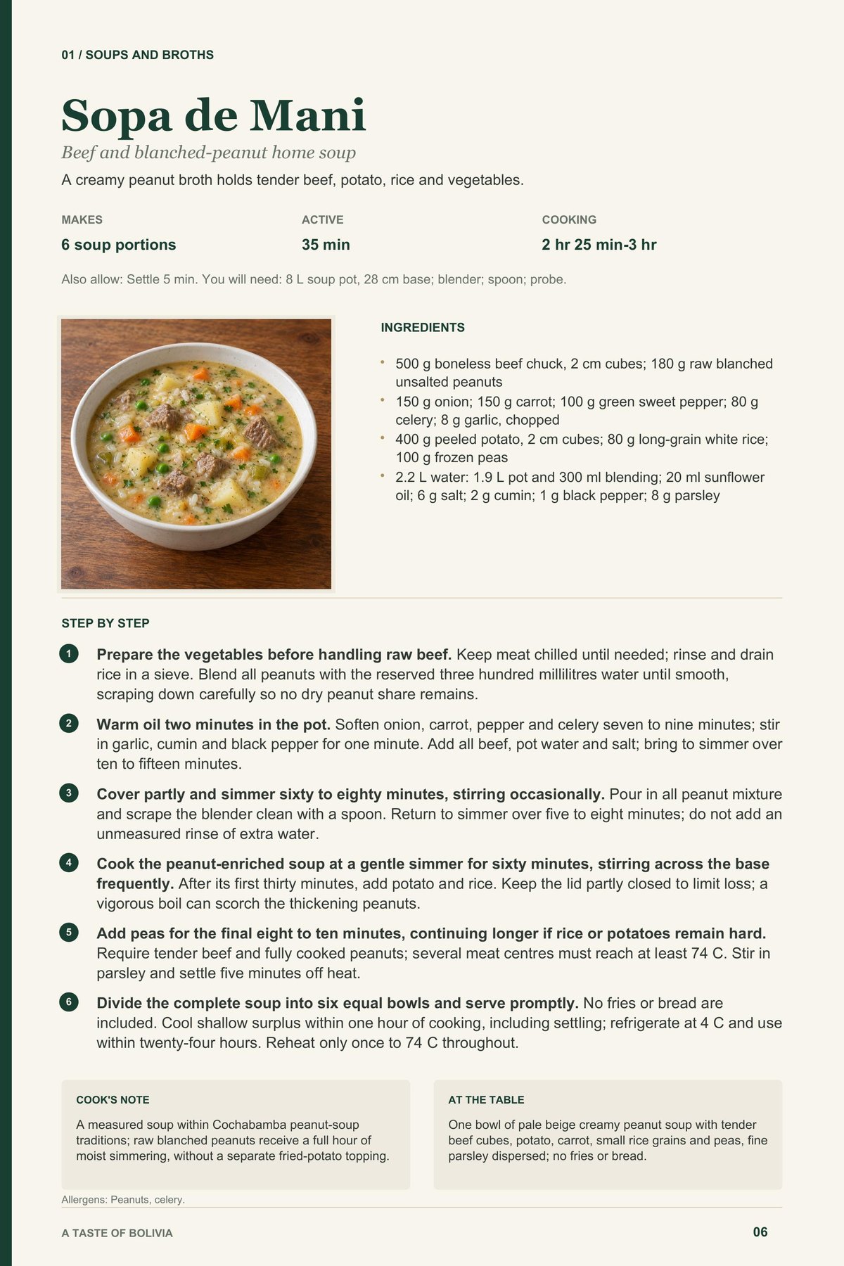 Sopa de Mani recipe page from A Taste of Bolivia