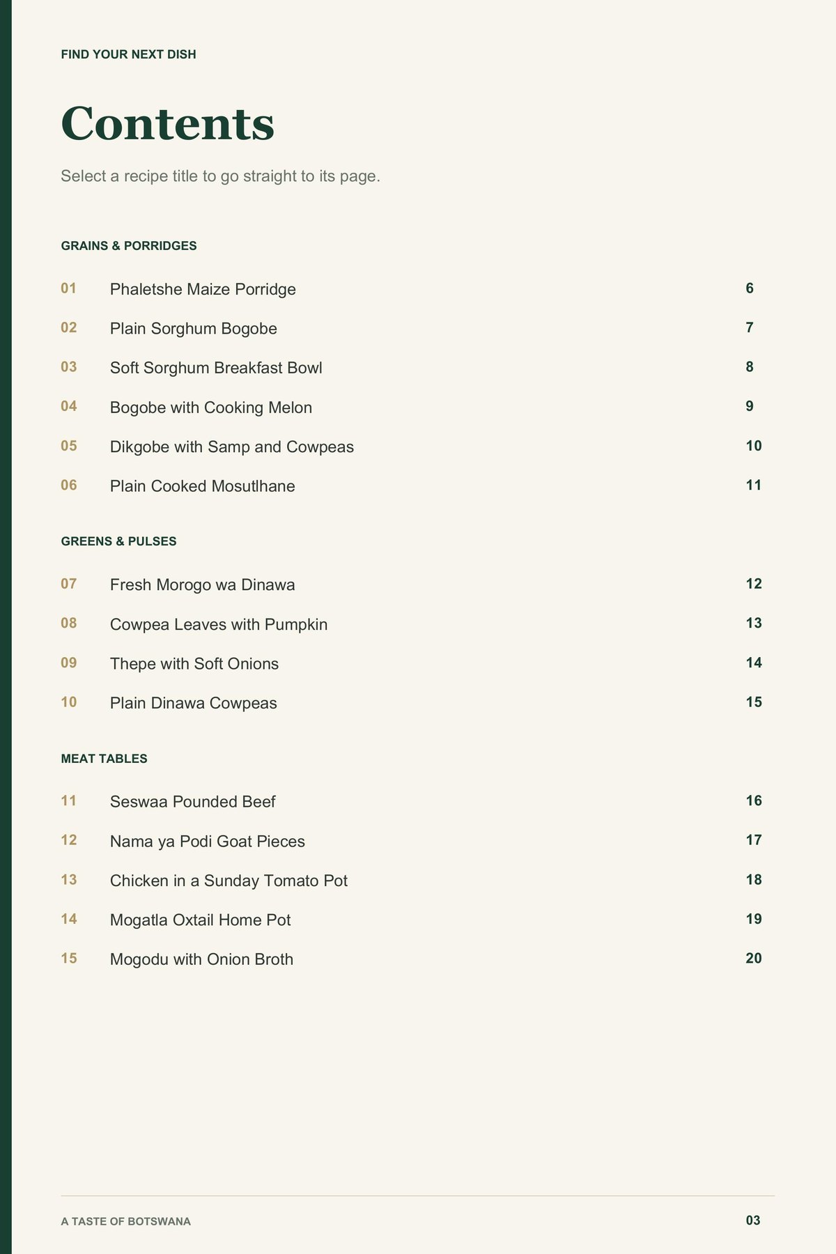 Contents, page 1 from A Taste of Botswana
