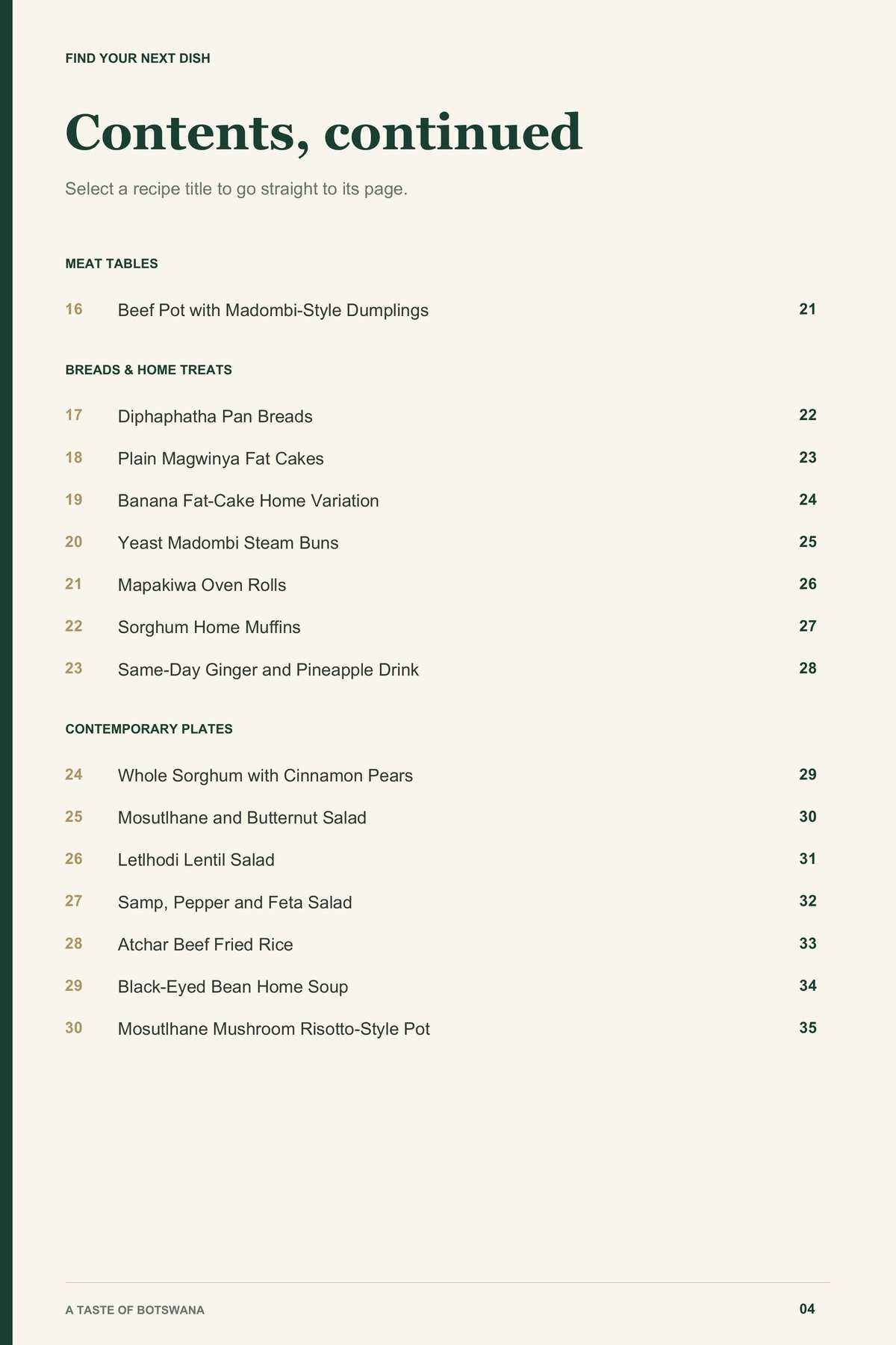 Contents, page 2 from A Taste of Botswana