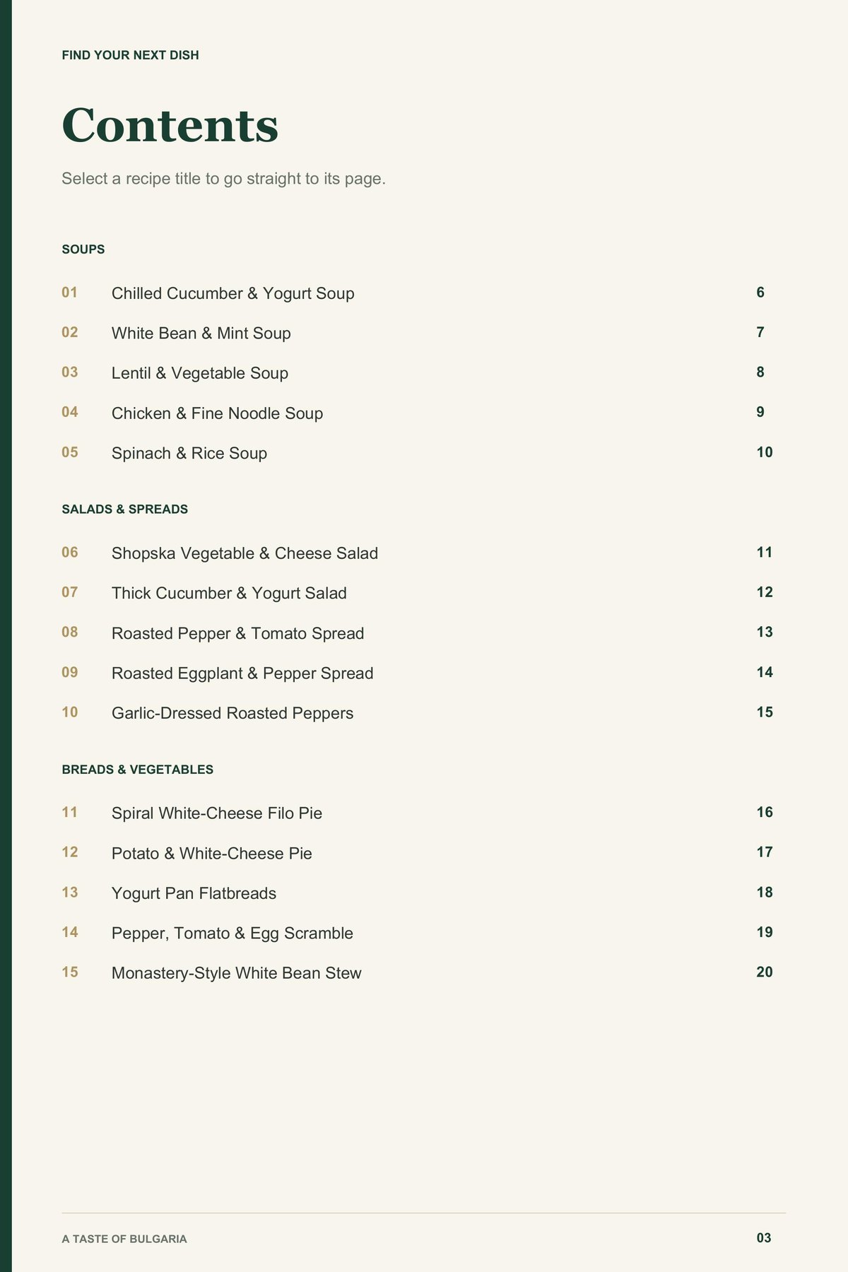 Contents, page 1 from A Taste of Bulgaria