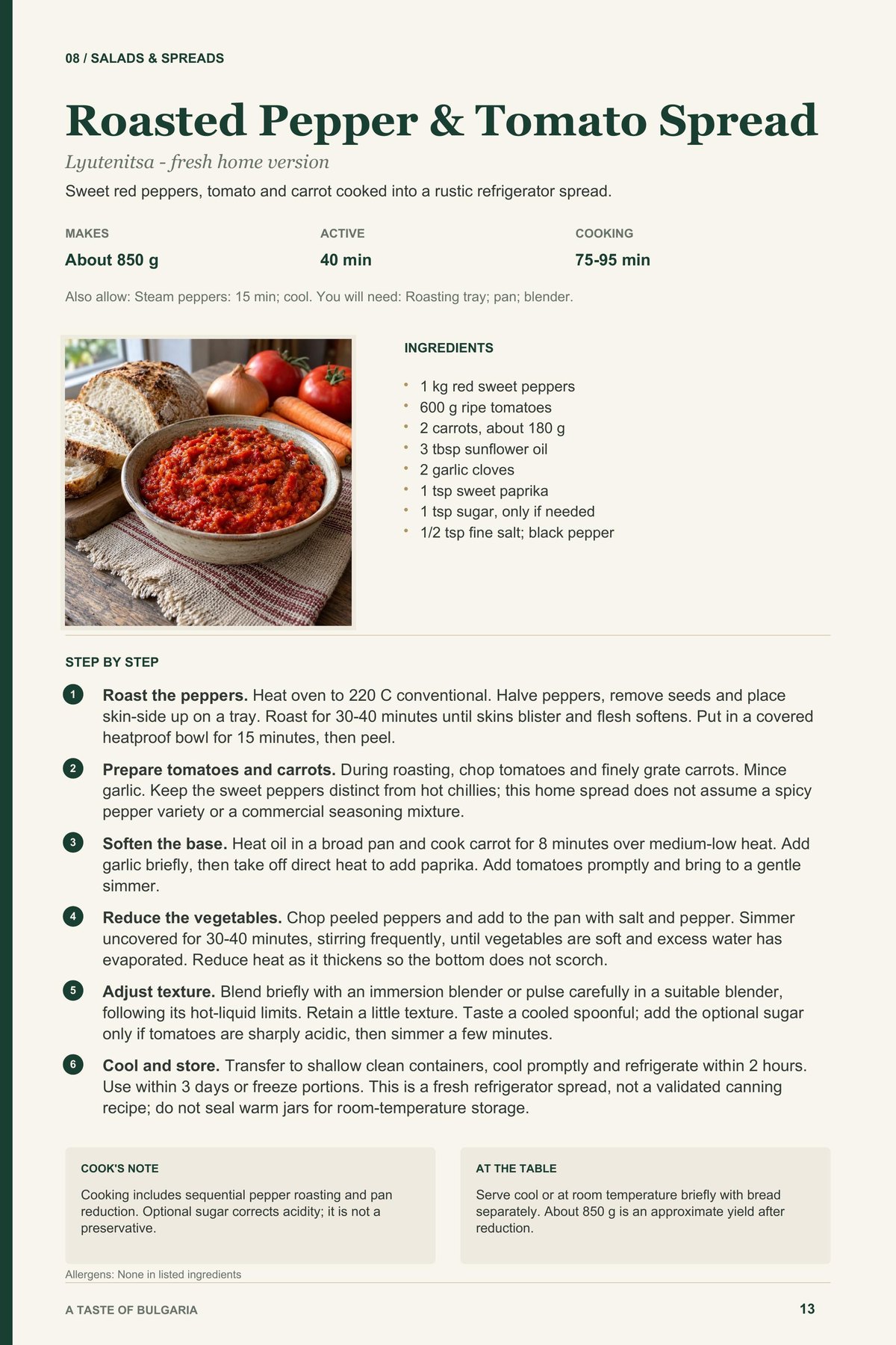 Roasted Pepper & Tomato Spread recipe page from A Taste of Bulgaria