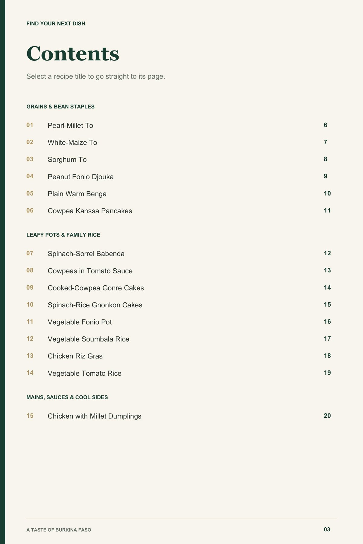 Contents, page 1 from A Taste of Burkina Faso