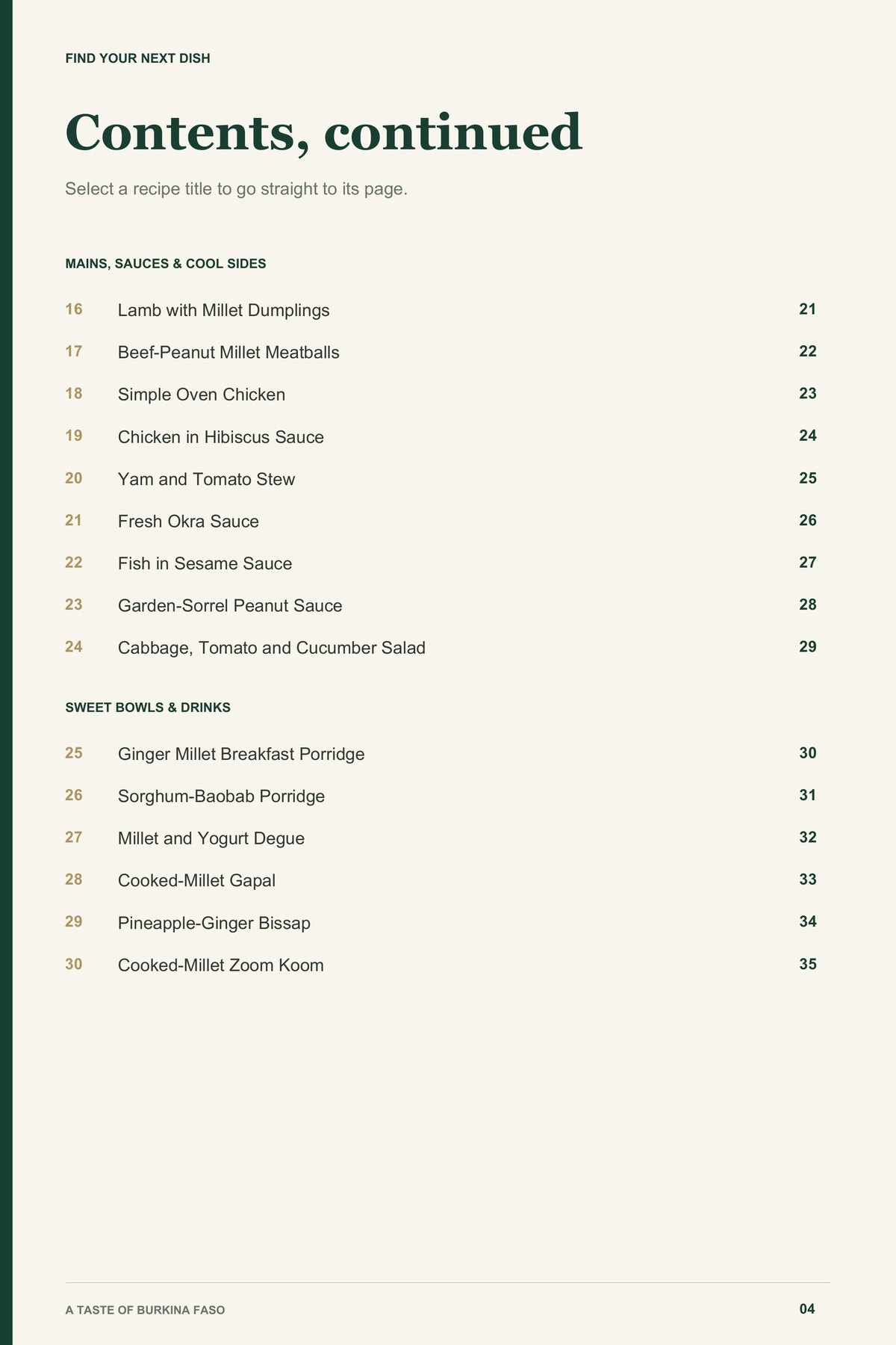 Contents, page 2 from A Taste of Burkina Faso