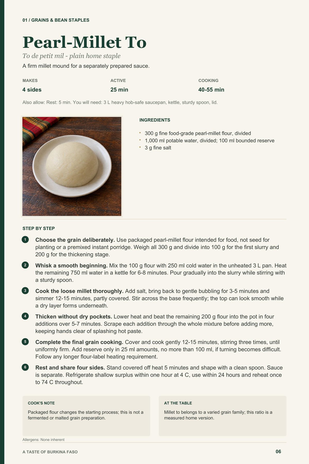 Pearl-Millet To recipe page from A Taste of Burkina Faso