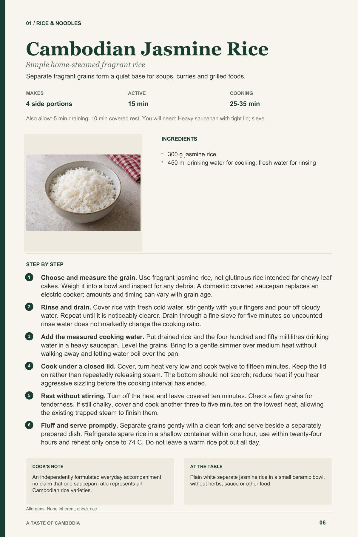Cambodian Jasmine Rice recipe page from A Taste of Cambodia