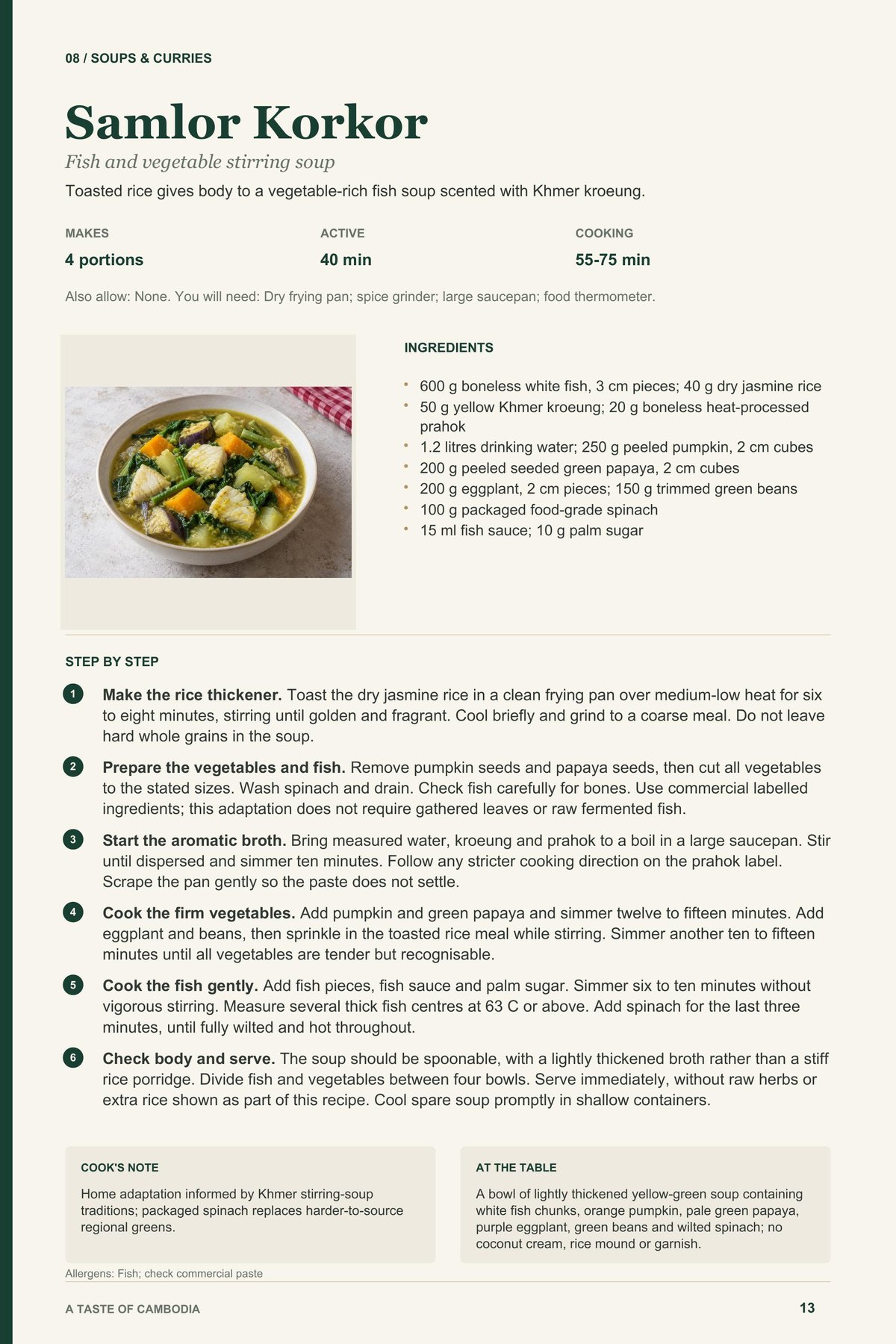 Samlor Korkor recipe page from A Taste of Cambodia