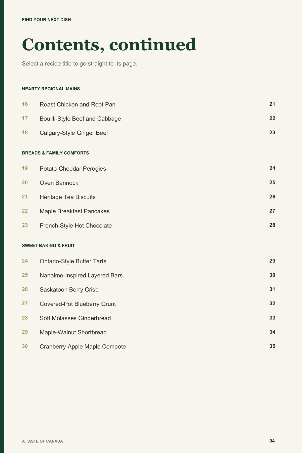 Contents, page 2 from A Taste of Canada