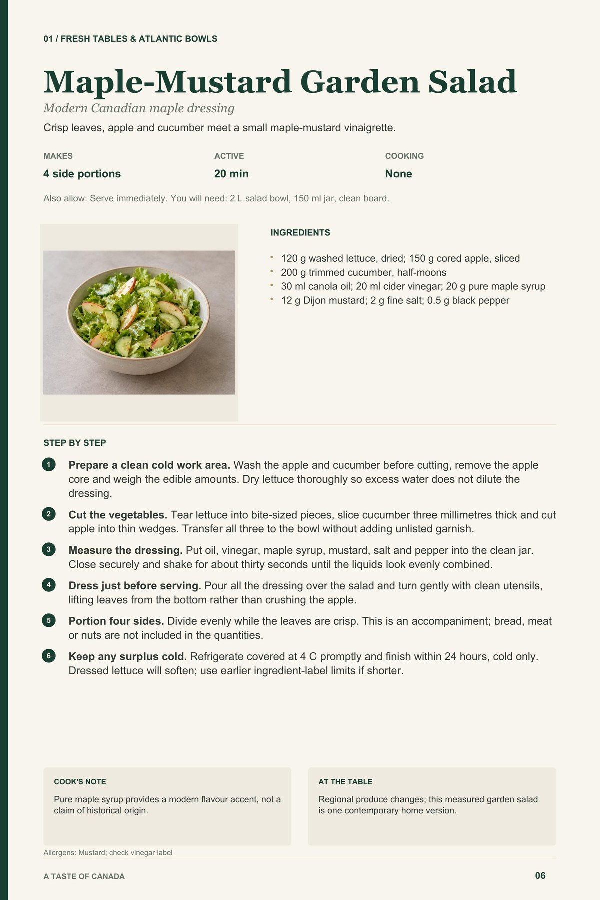 Maple-Mustard Garden Salad recipe page from A Taste of Canada