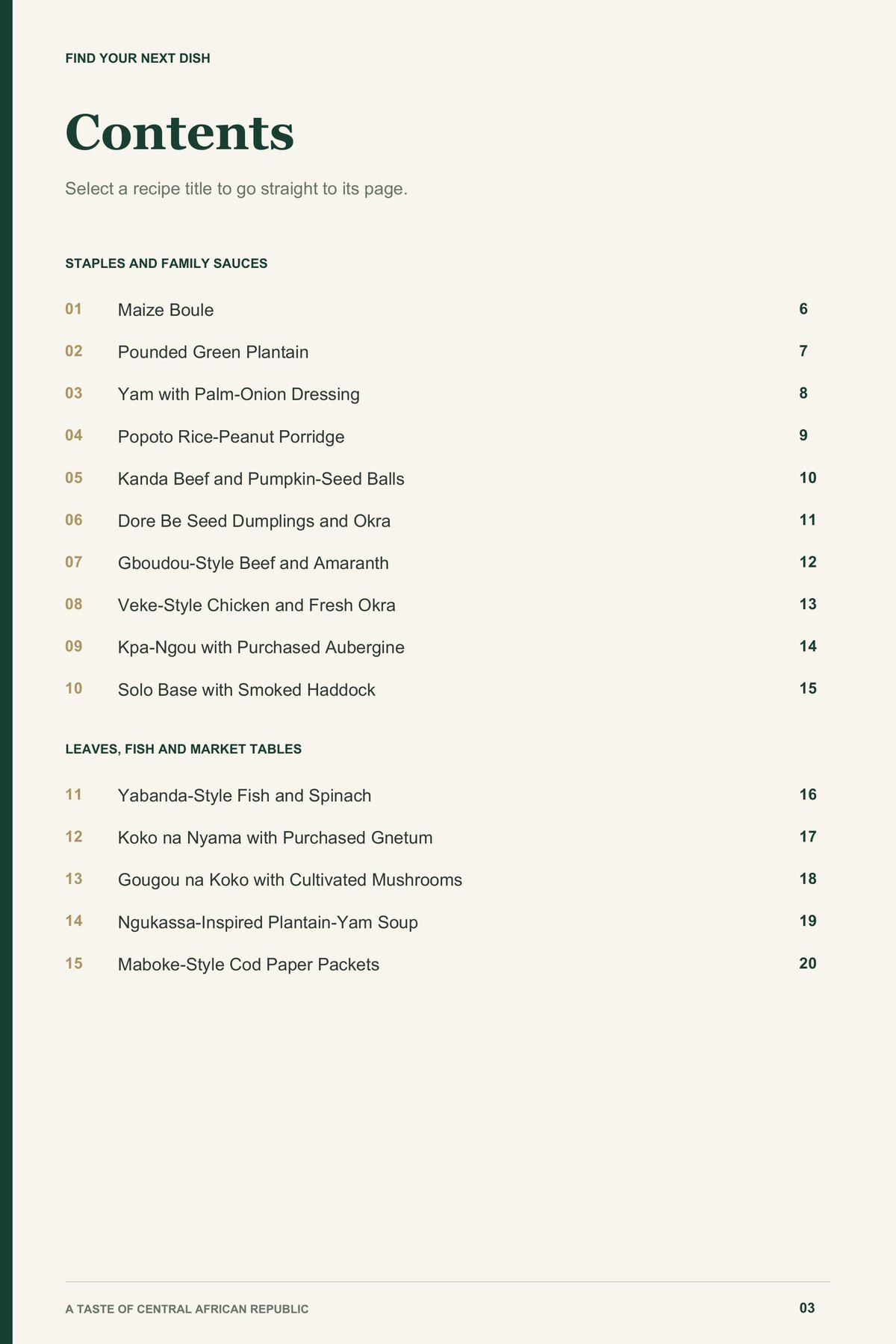 Contents, page 1 from A Taste of Central African Republic