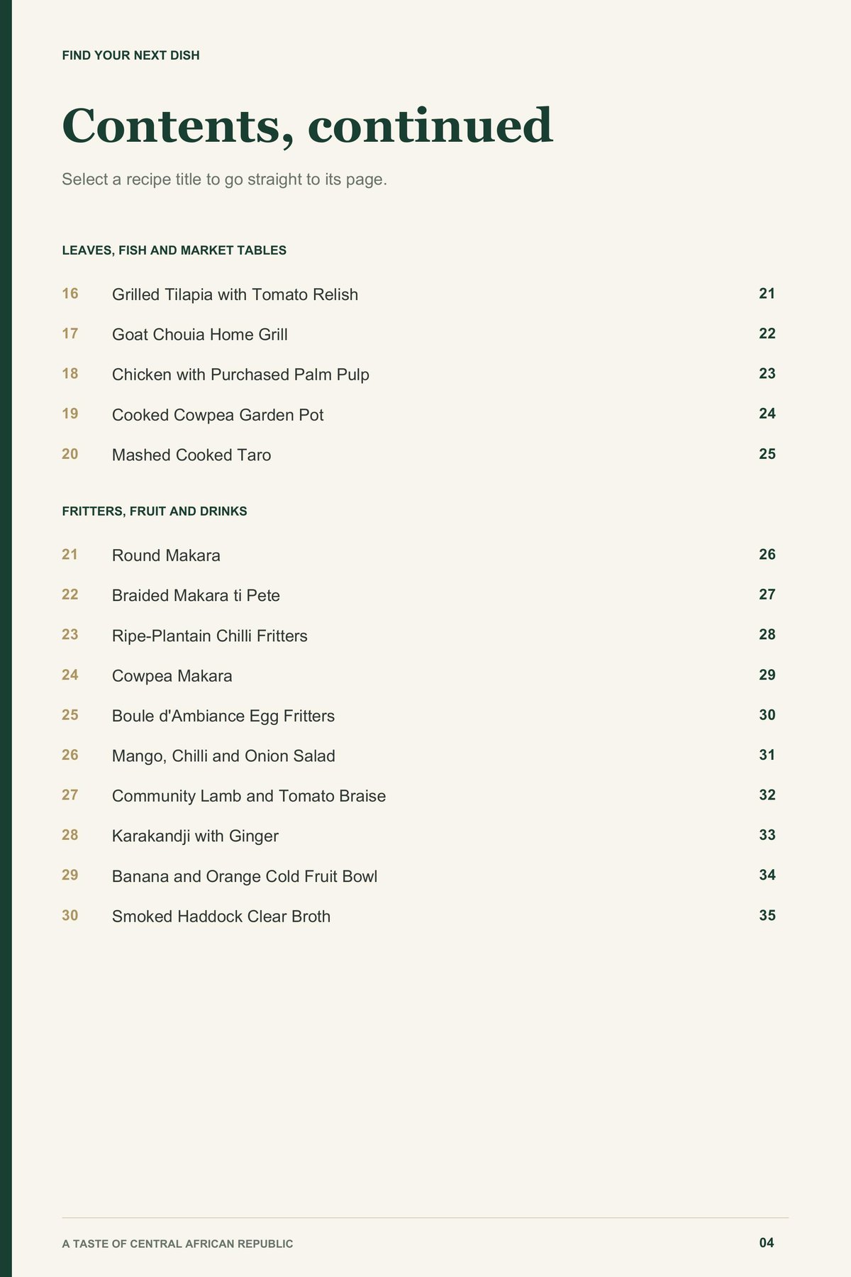Contents, page 2 from A Taste of Central African Republic