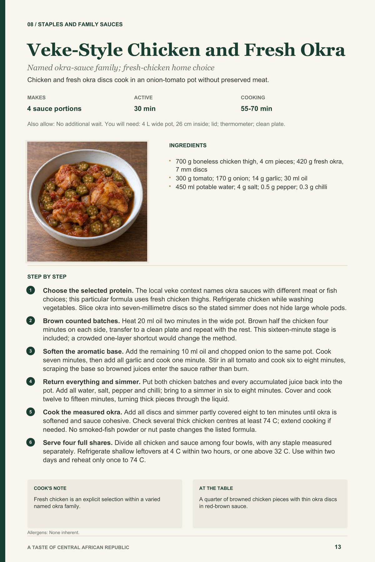 Veke-Style Chicken and Fresh Okra recipe page from A Taste of Central African Republic