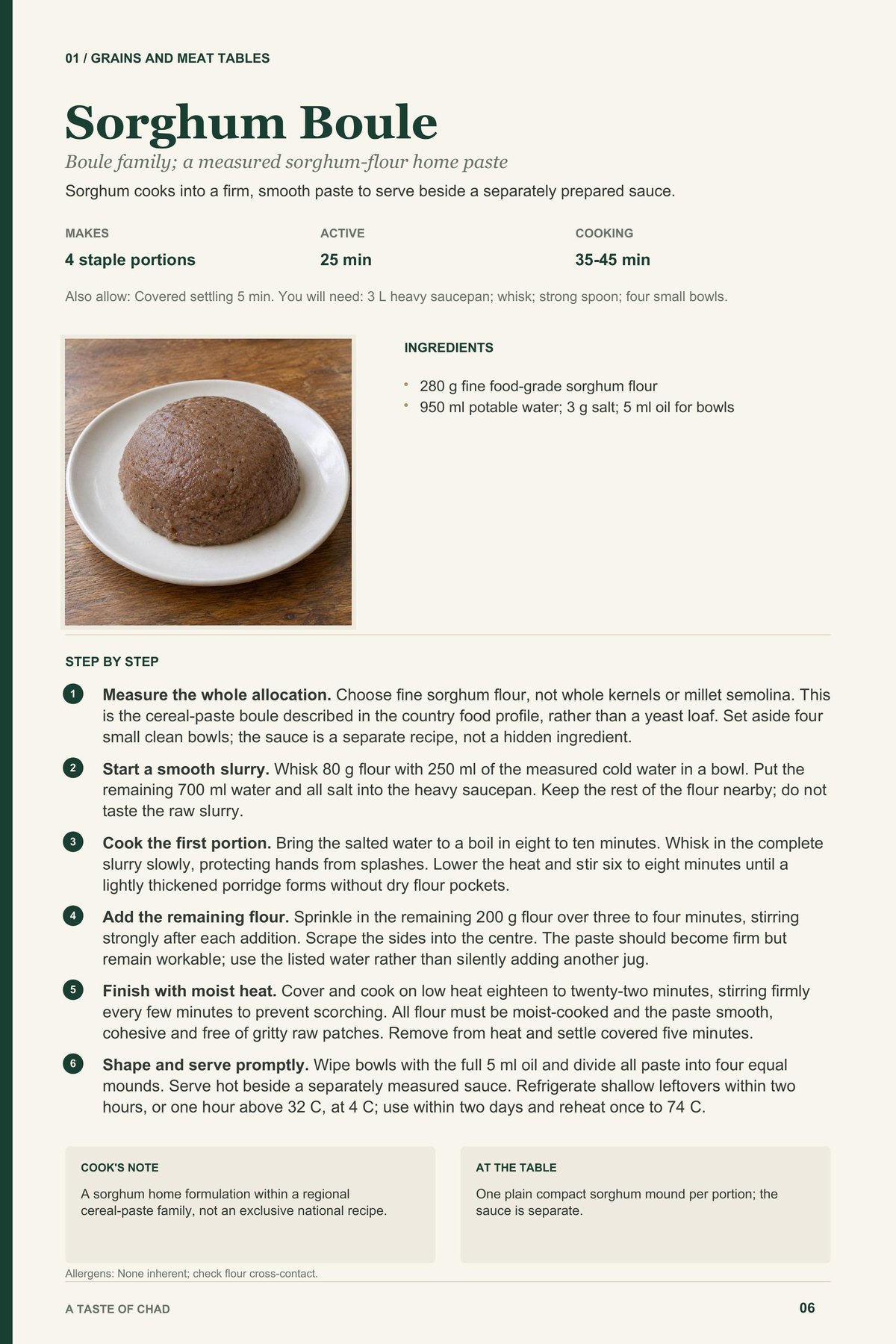 Sorghum Boule recipe page from A Taste of Chad