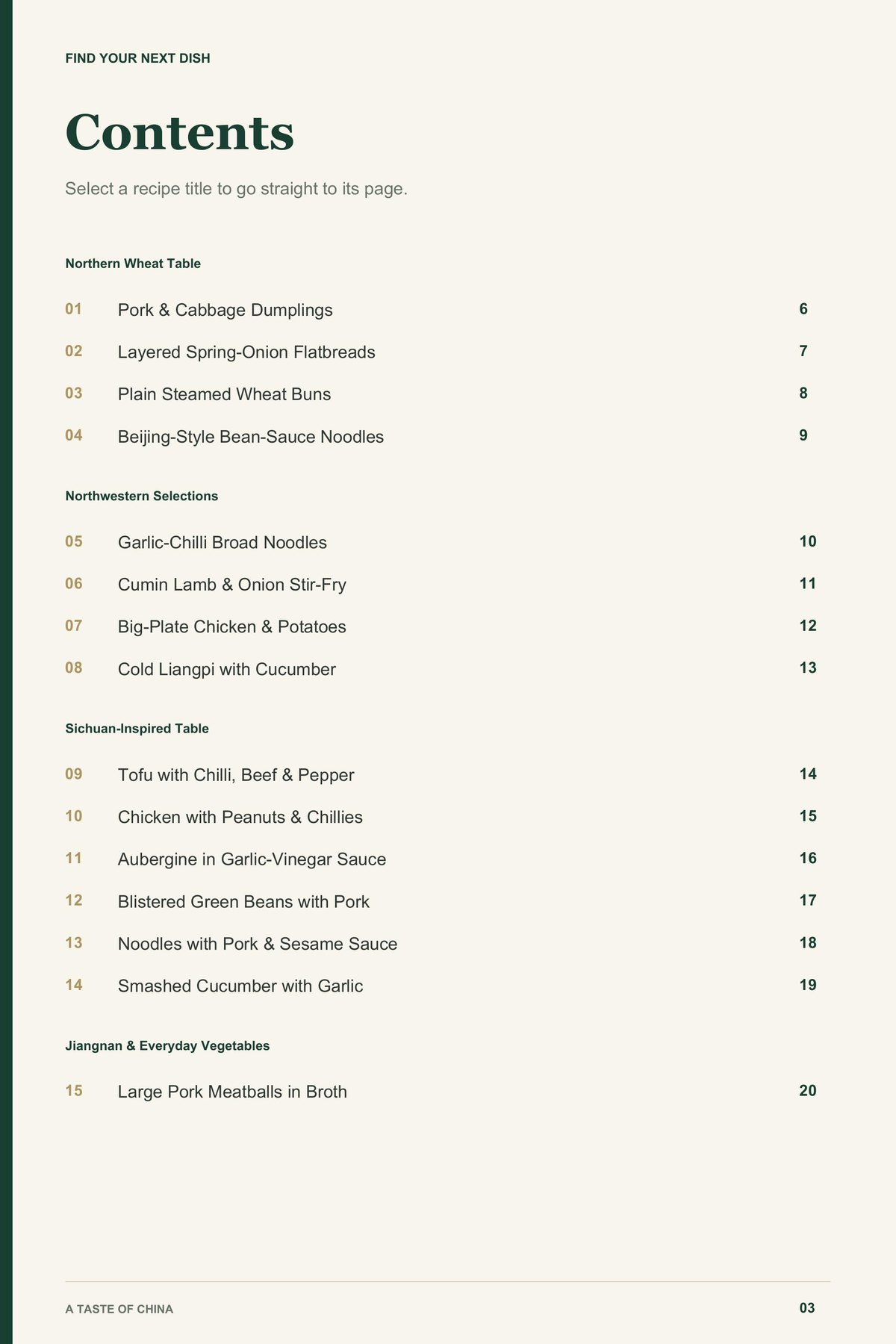 Contents, page 1 from A Taste of China