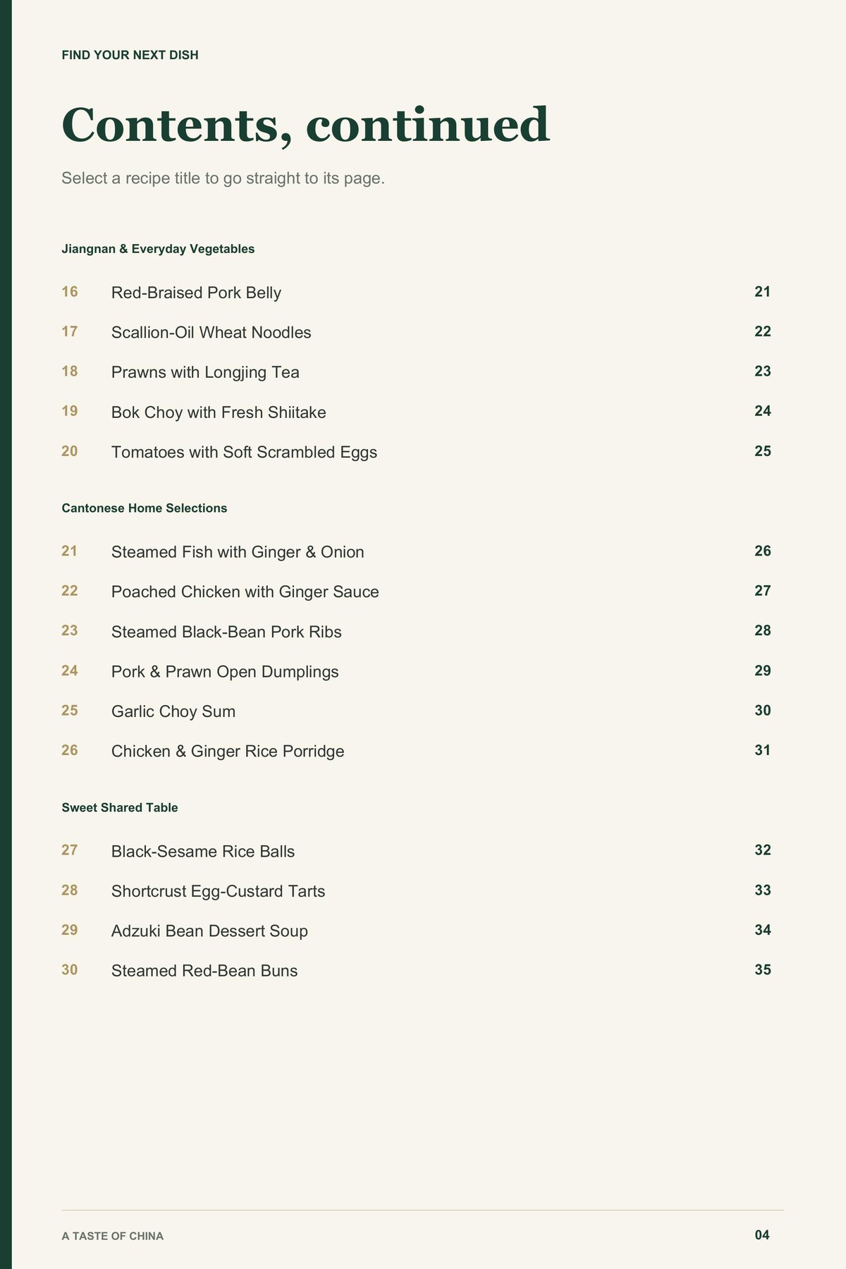 Contents, page 2 from A Taste of China