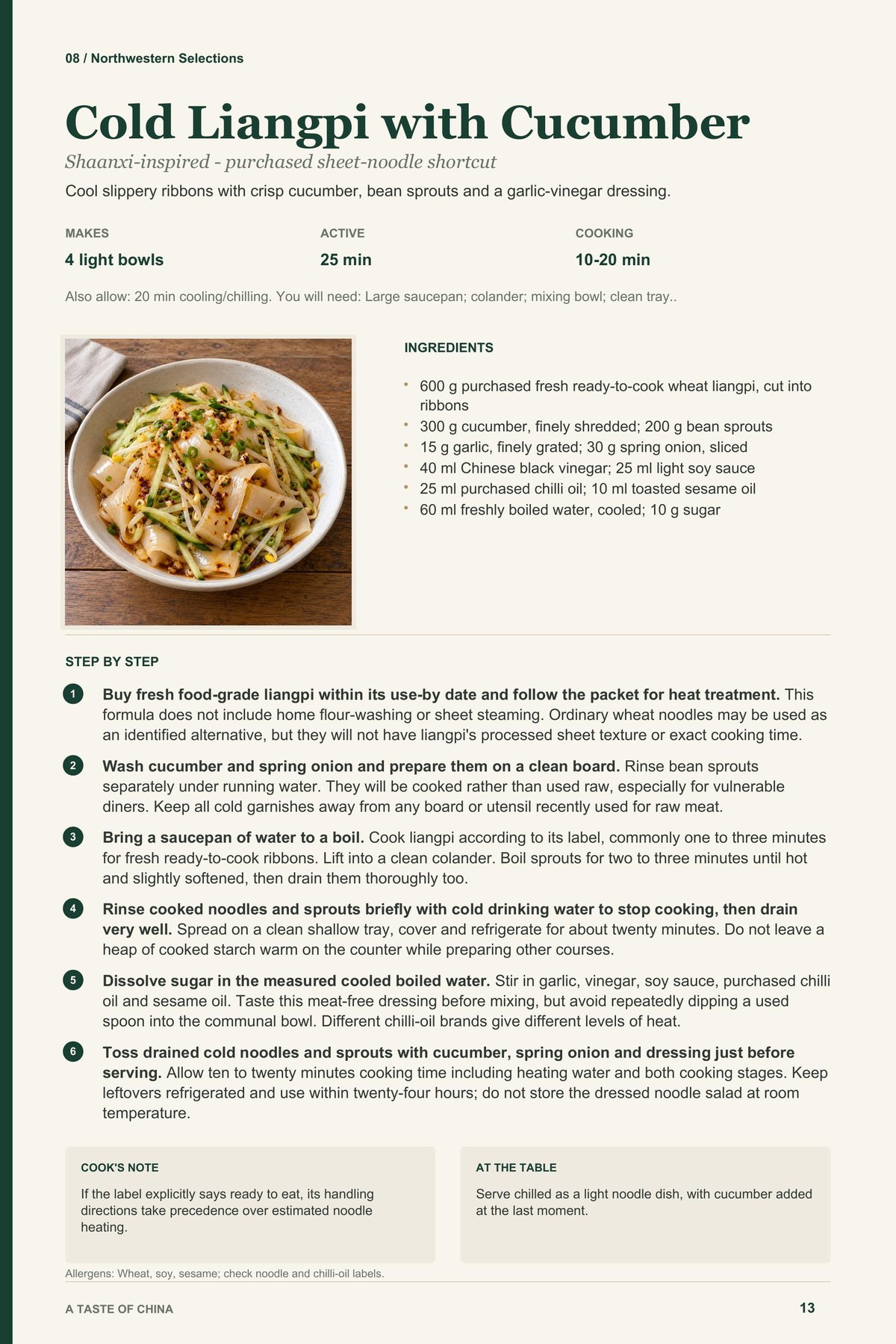 Cold Liangpi with Cucumber recipe page from A Taste of China