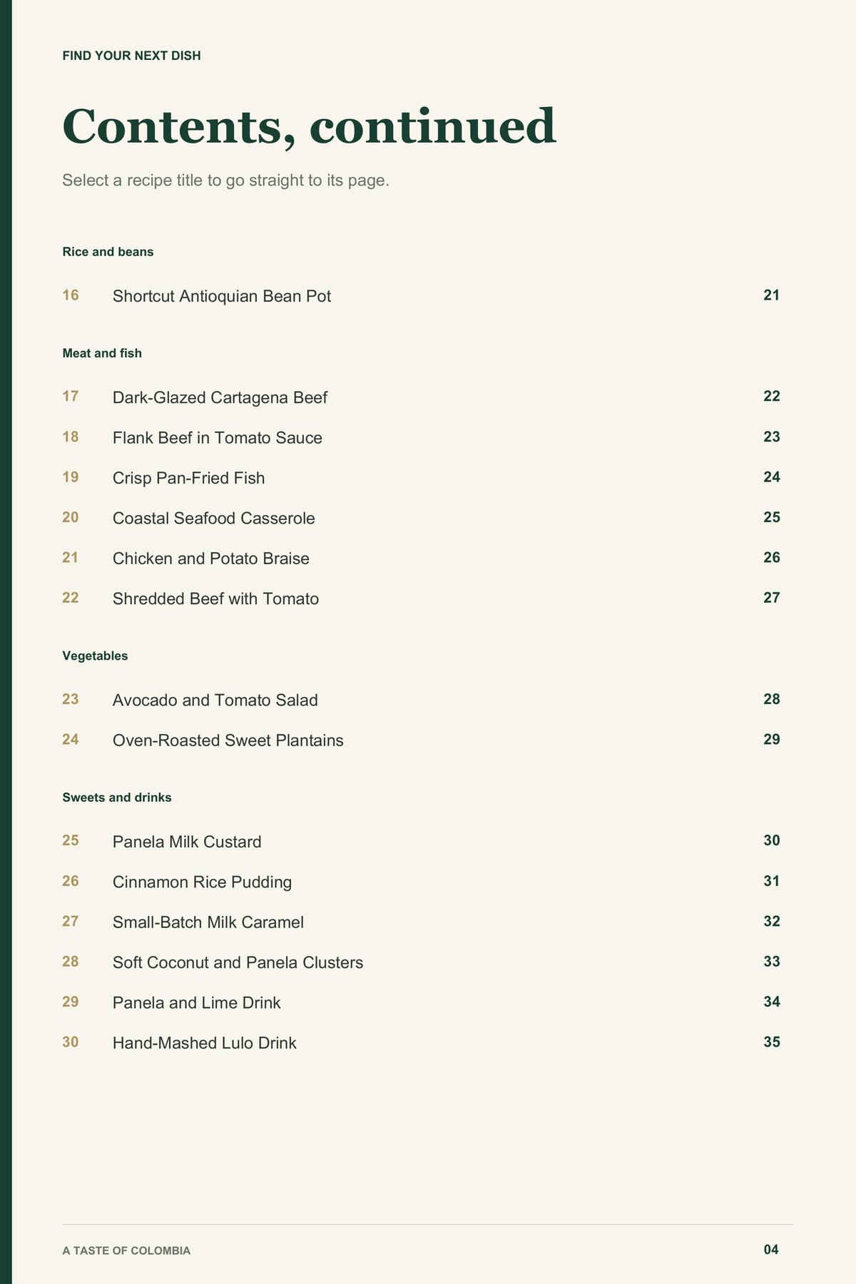 Contents, page 2 from A Taste of Colombia