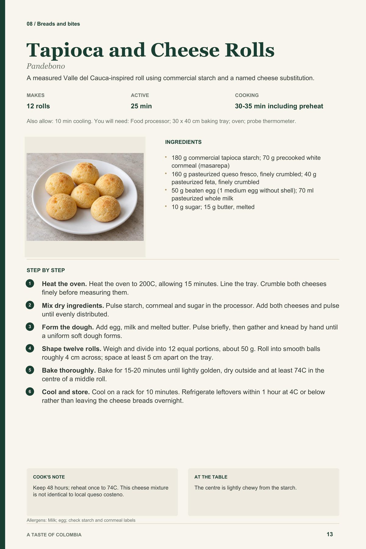Tapioca and Cheese Rolls recipe page from A Taste of Colombia