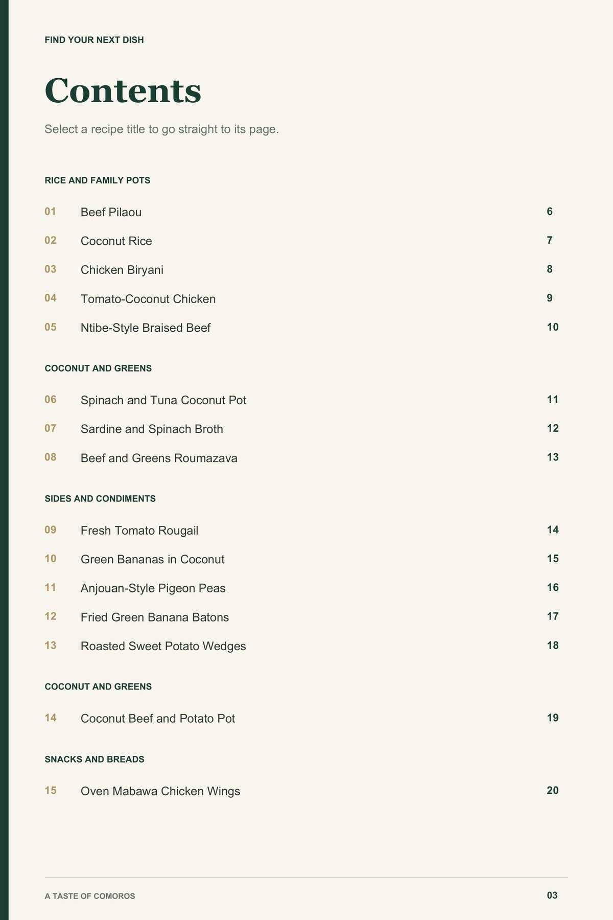 Contents, page 1 from A Taste of Comoros