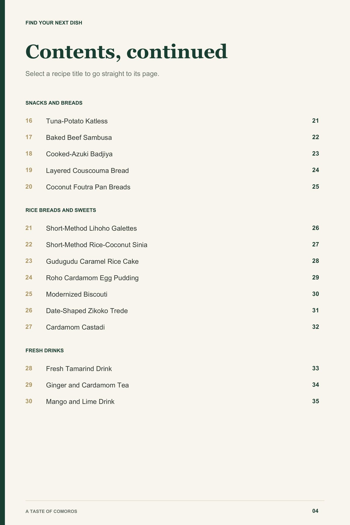 Contents, page 2 from A Taste of Comoros