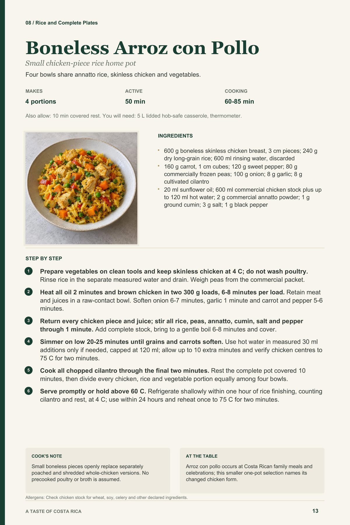 Boneless Arroz con Pollo recipe page from A Taste of Costa Rica