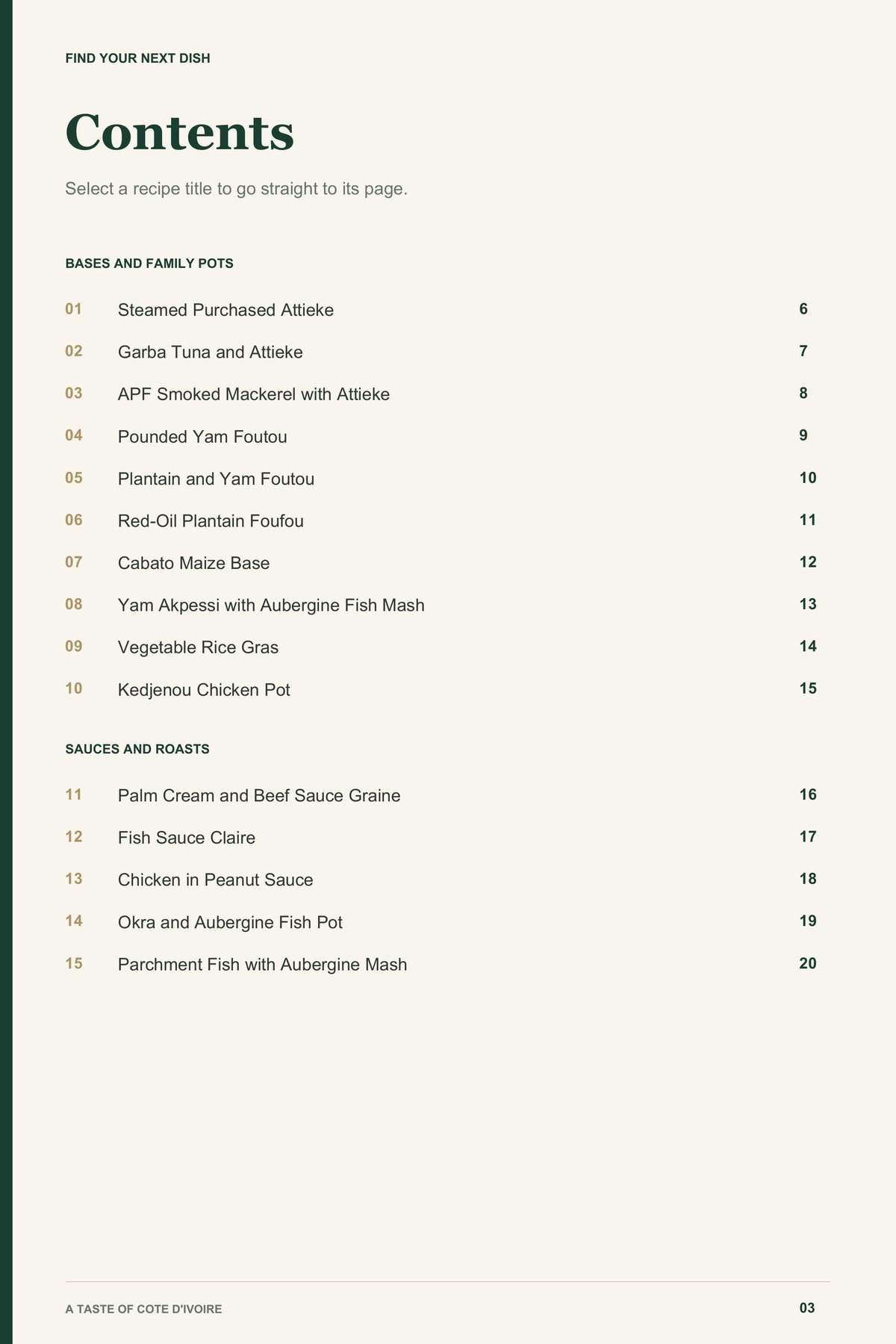 Contents, page 1 from A Taste of Cote d'Ivoire