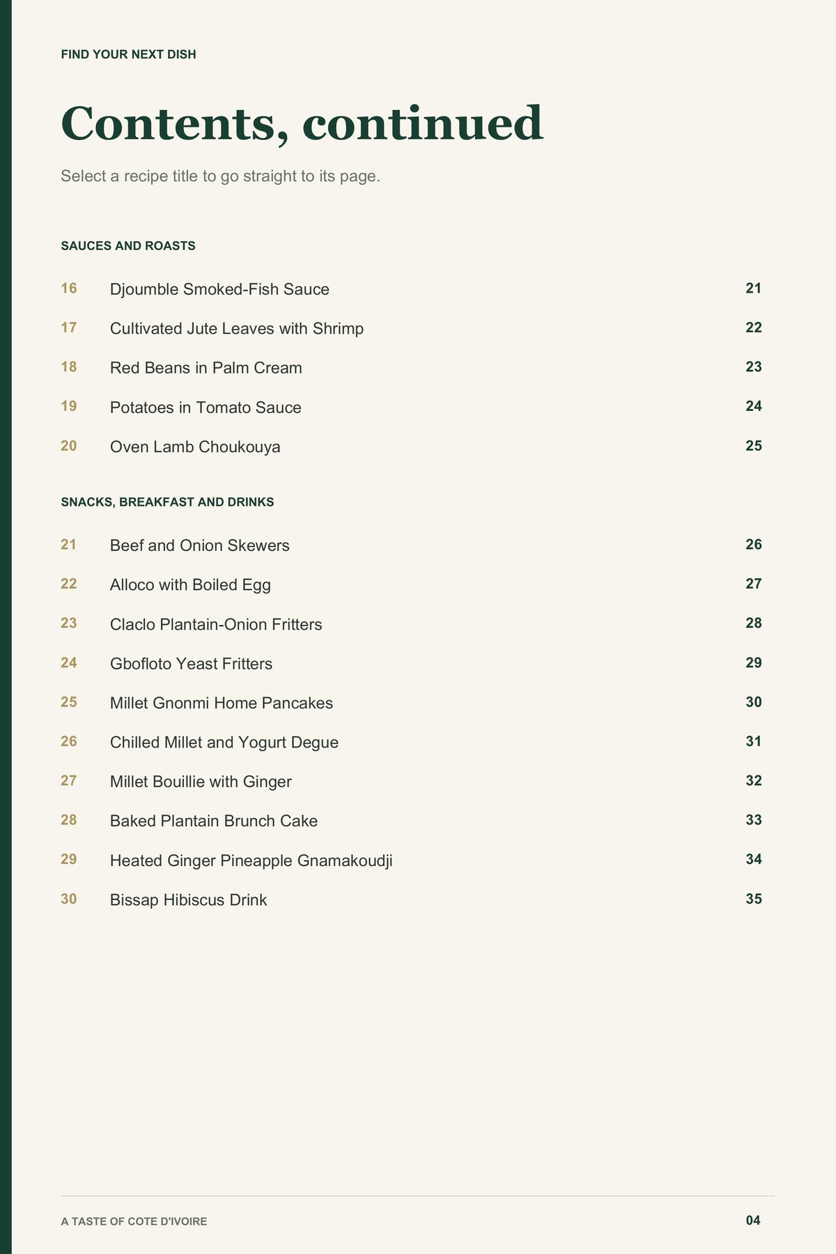 Contents, page 2 from A Taste of Cote d'Ivoire