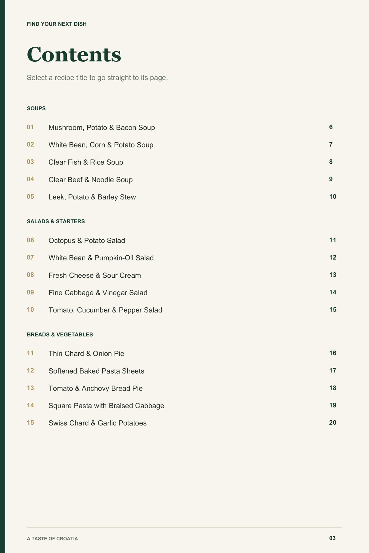 Contents, page 1 from A Taste of Croatia