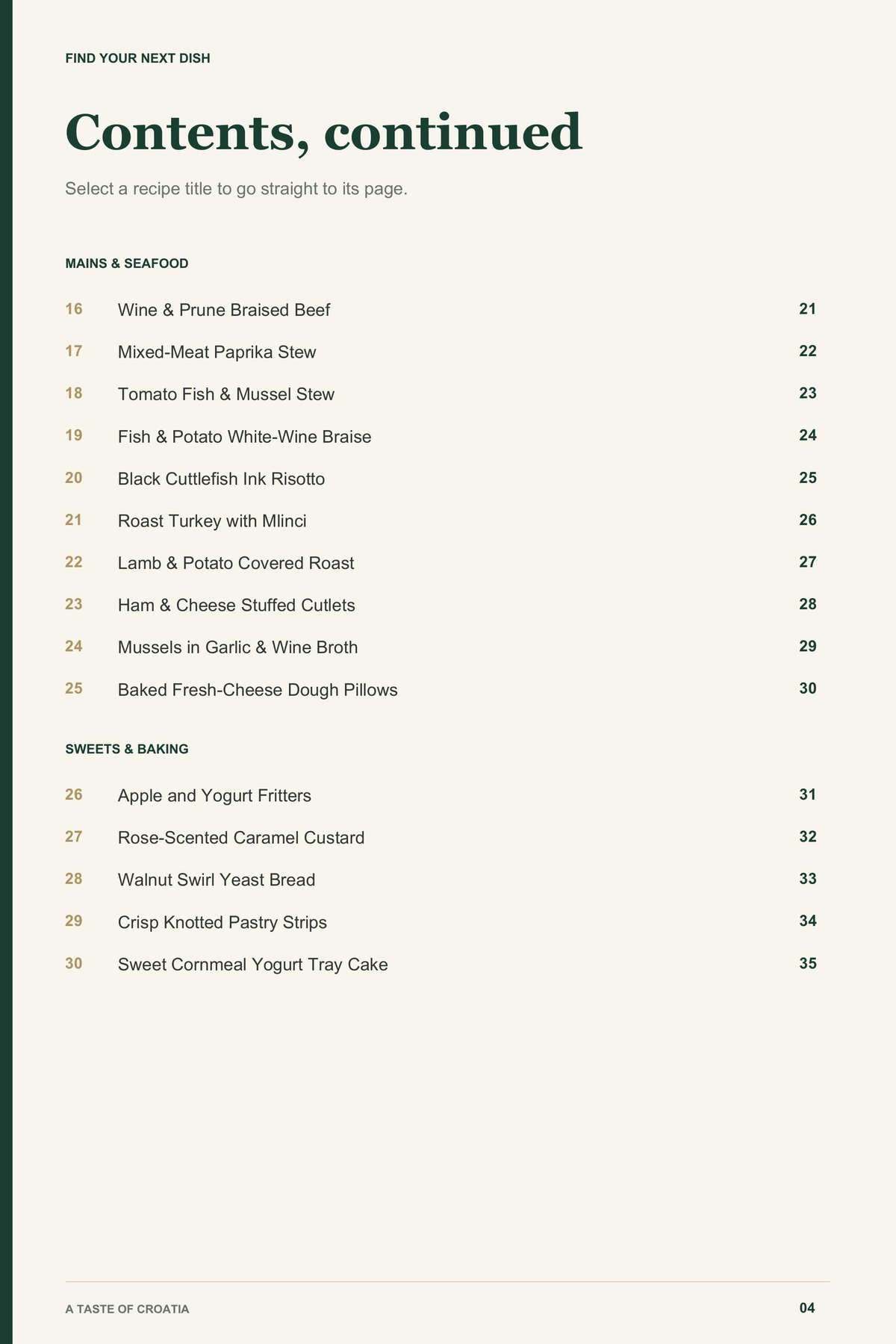 Contents, page 2 from A Taste of Croatia