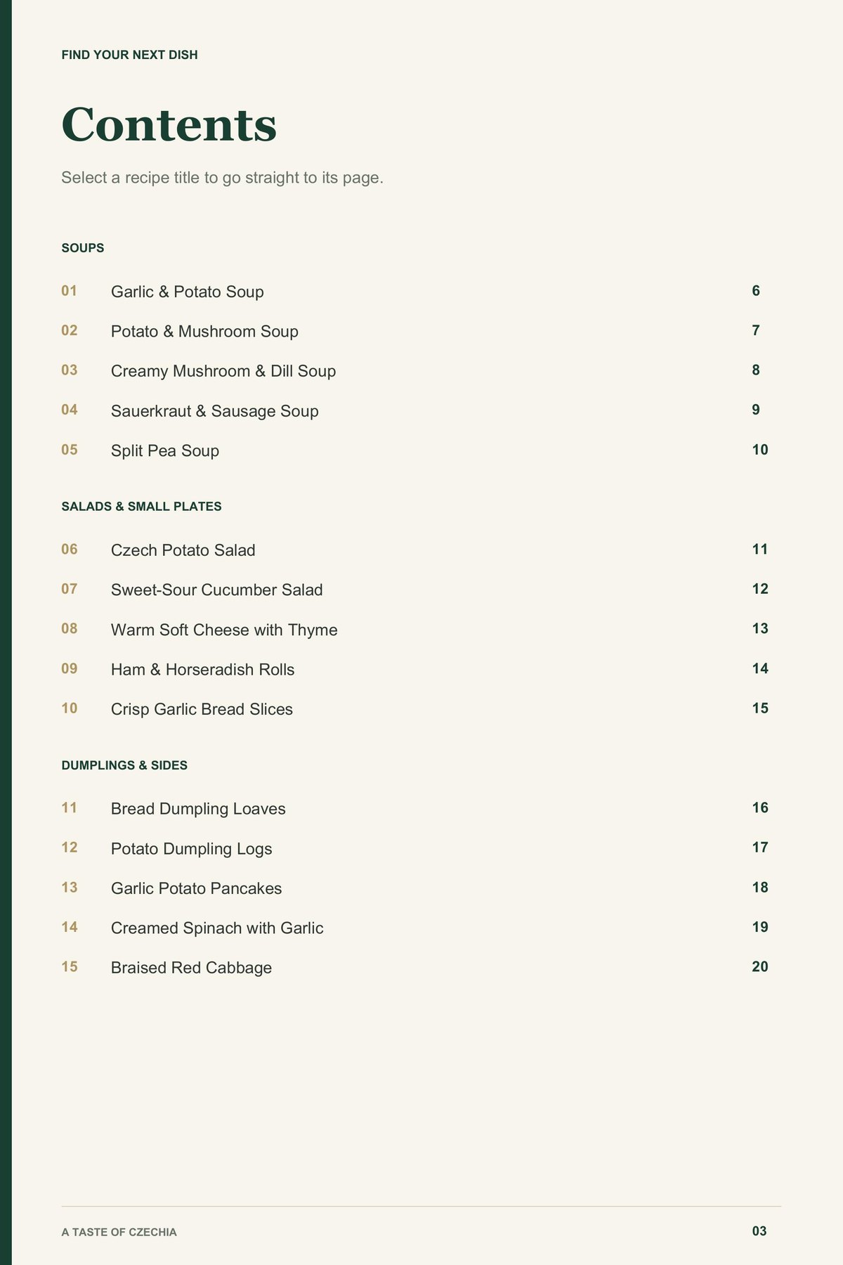Contents, page 1 from A Taste of Czechia