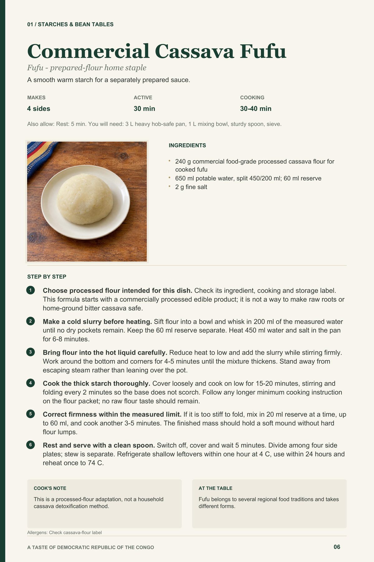 Commercial Cassava Fufu recipe page from A Taste of Democratic Republic of the Congo