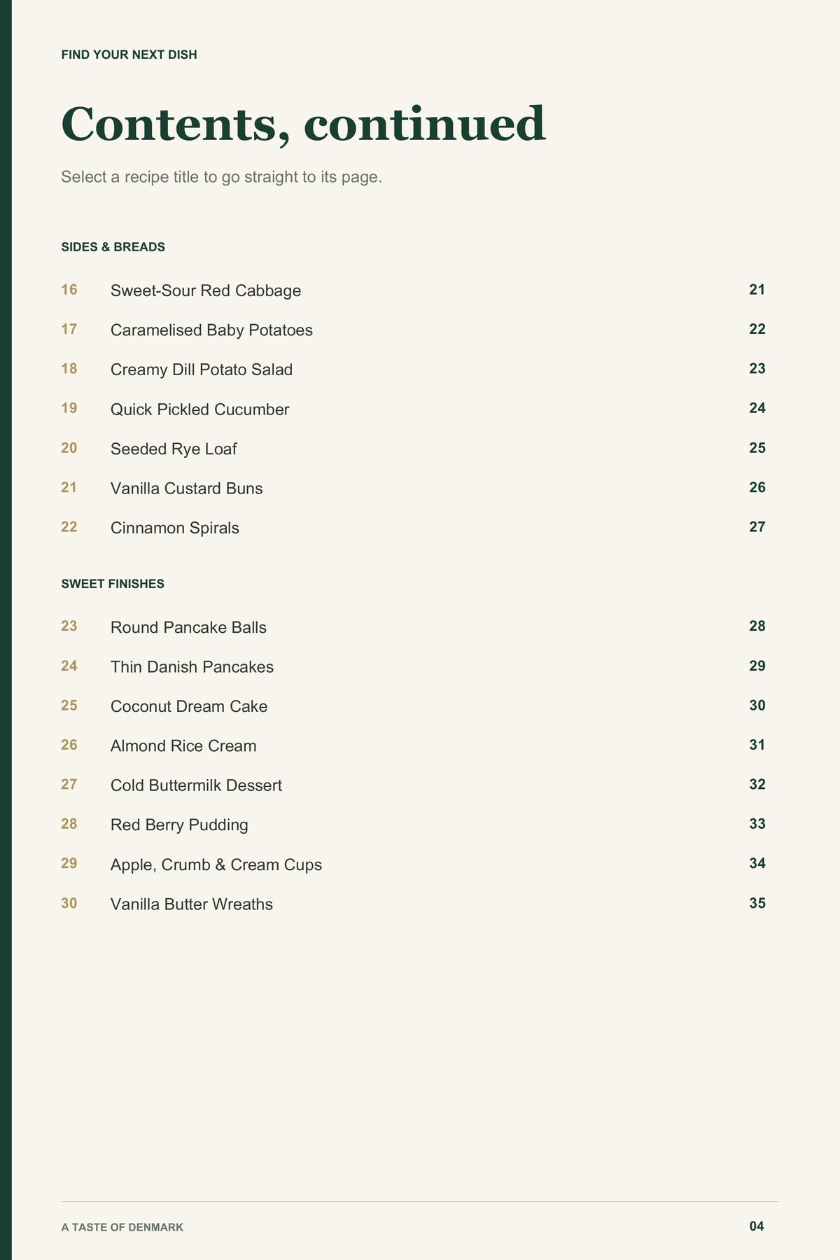 Contents, page 2 from A Taste of Denmark